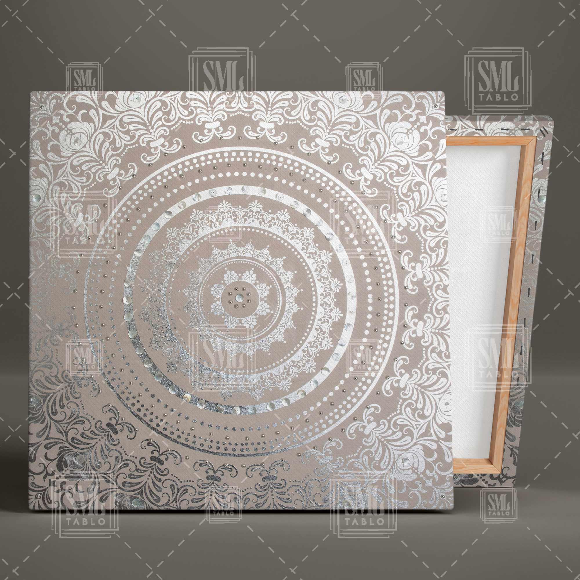 Gümüş Damask Desen Dekoratif Kare Kanvas Tablo Gümüş Damask Desen Dekoratif Kare Kanvas Tablo