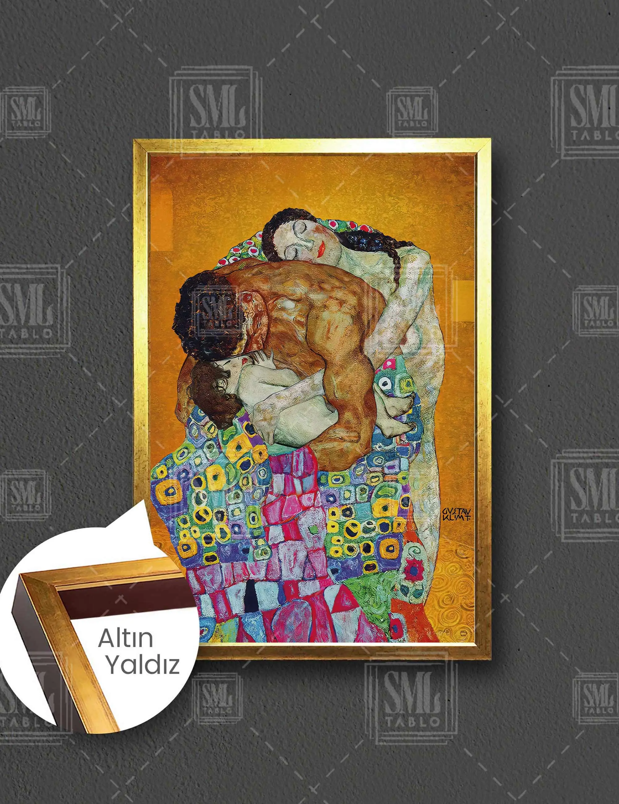 Gustav Klimt The Family, Aile Tablosu Birbirine Sarılan Aile Huzur Çerçeveli Dikey Kanvas Tablo