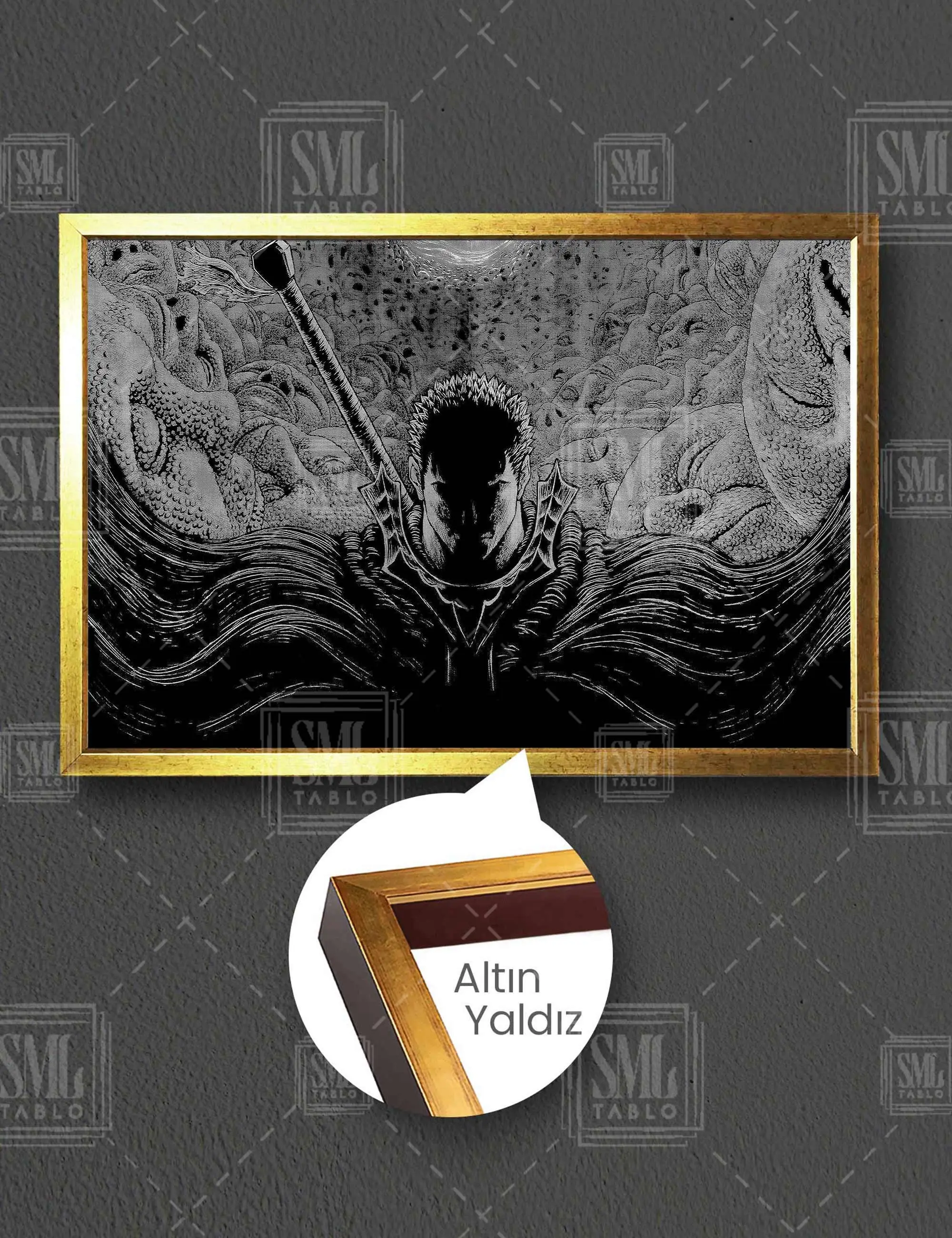 Guts Art Some Berserk Manga Anime Guts Kılıç Ayışığı Çerçeveli Yatay Kanvas Tablo