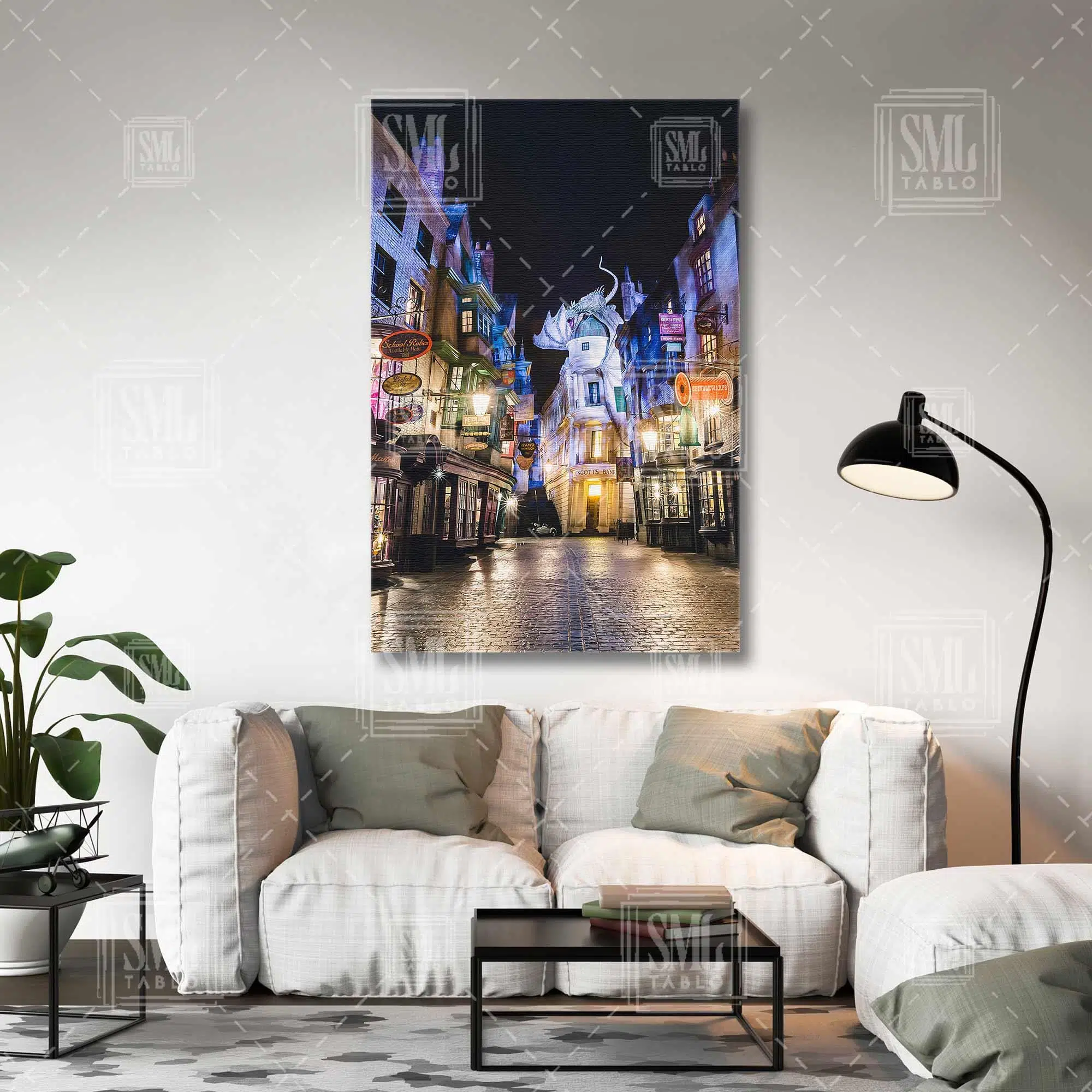 Harry Potter Diagon Alley Büyücülük Okulu Diagon Yolu Ejderha Sokak Dikey Kanvas Tablo