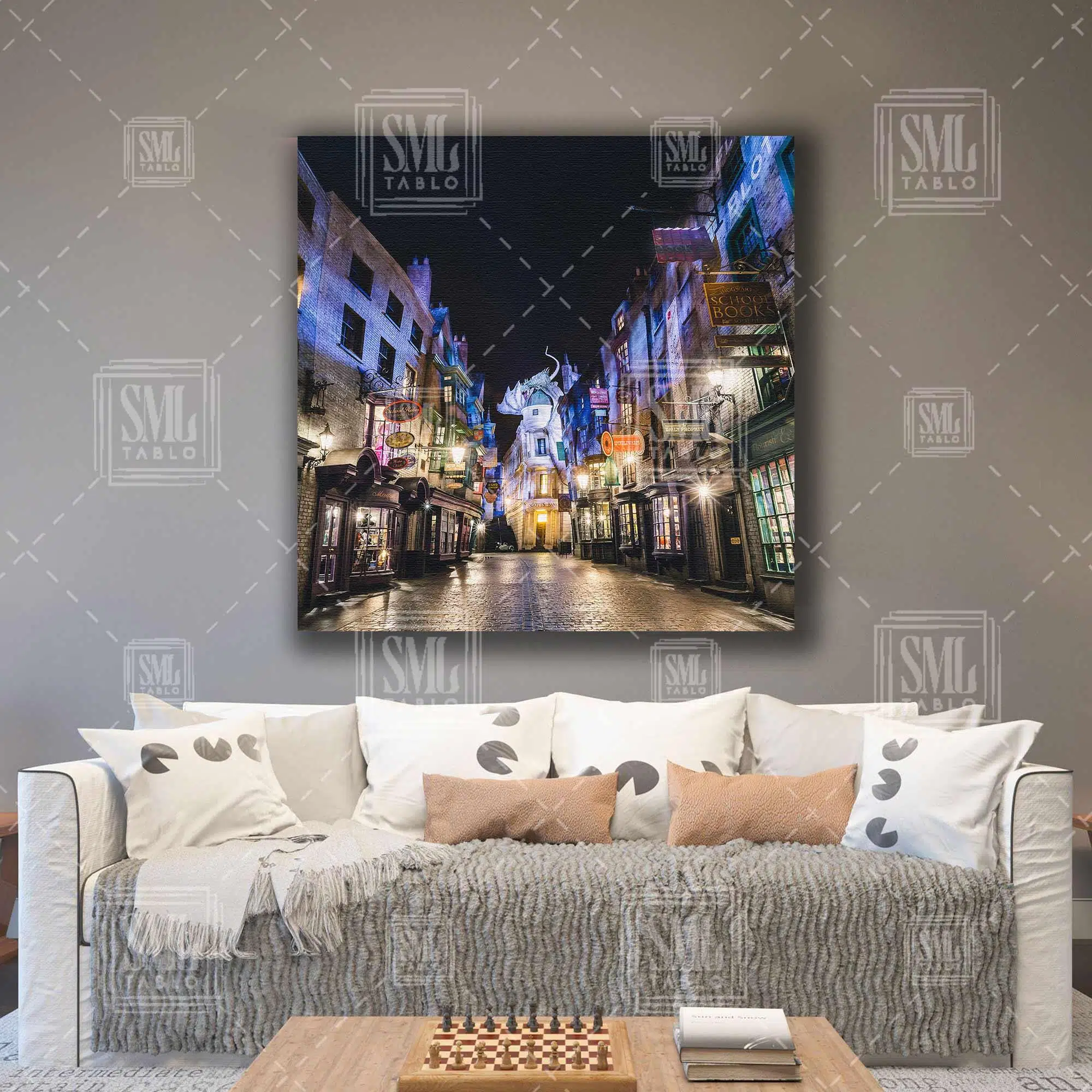 Harry Potter Diagon Alley Büyücülük Okulu Diagon Yolu Ejderha Sokak Kare Kanvas Tablo