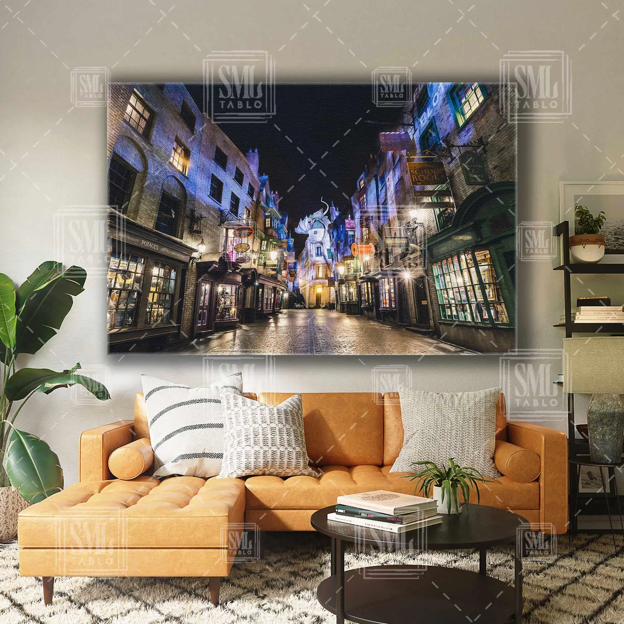 Harry Potter Diagon Alley Büyücülük Okulu Diagon Yolu Ejderha Sokak Yatay Kanvas Tablo