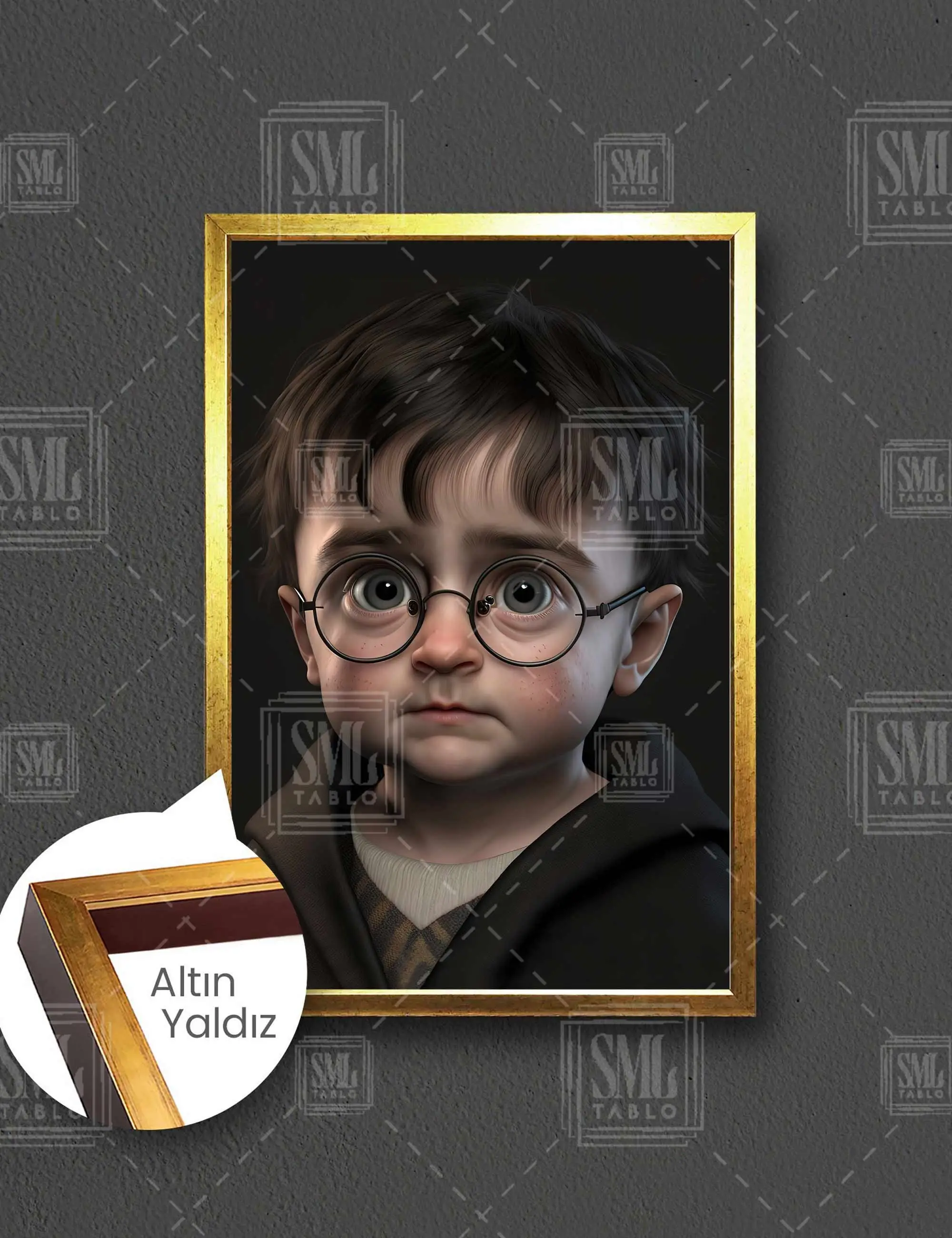 Harry Potter Sihirbaz Sevimli Çocukluk Hali Hogwarts Çerçeveli Dikey Kanvas Tablo