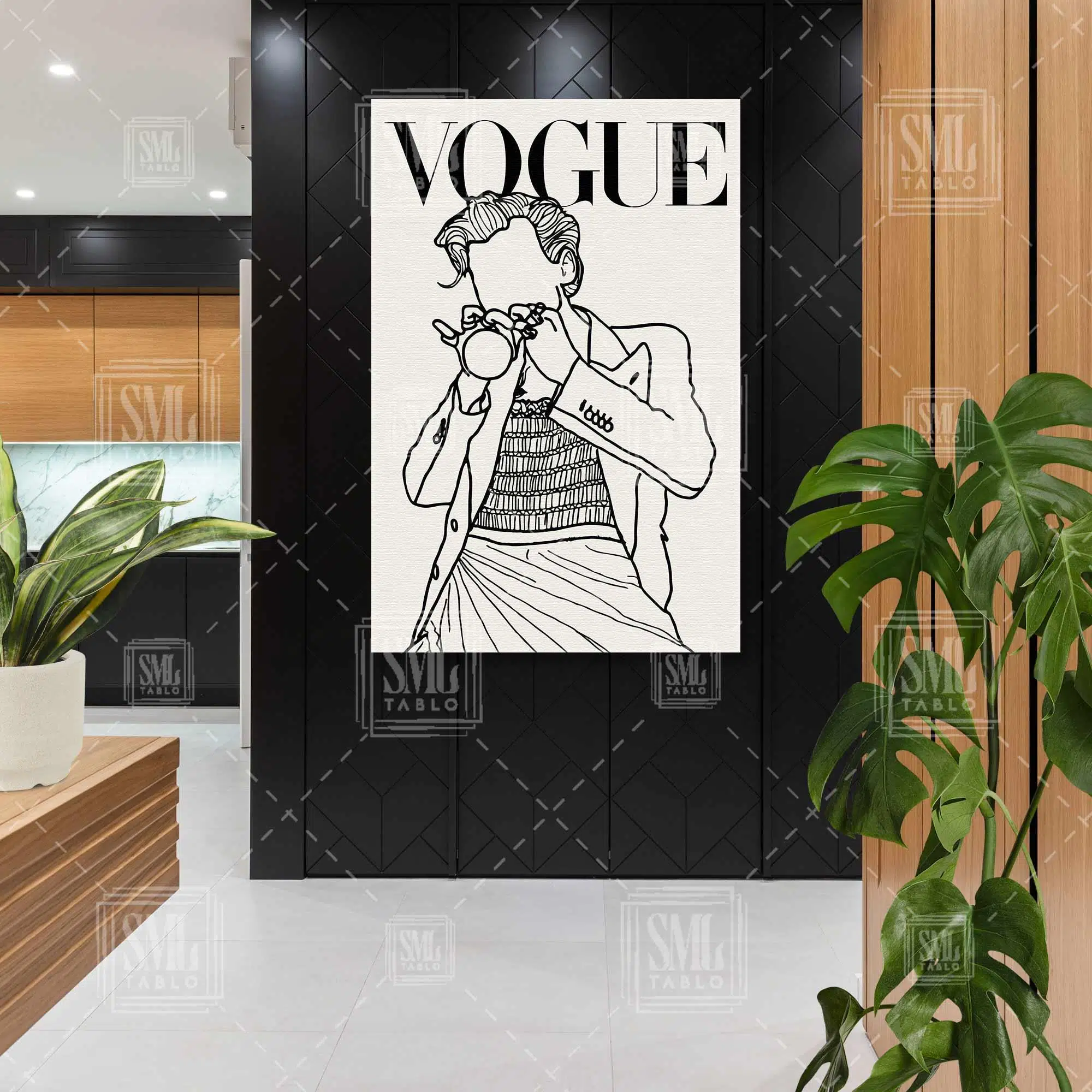 Harry Styles Vogue Dergi Kapağı İlüstrasyon Çizgisel Boho Dikey Kanvas Tablo