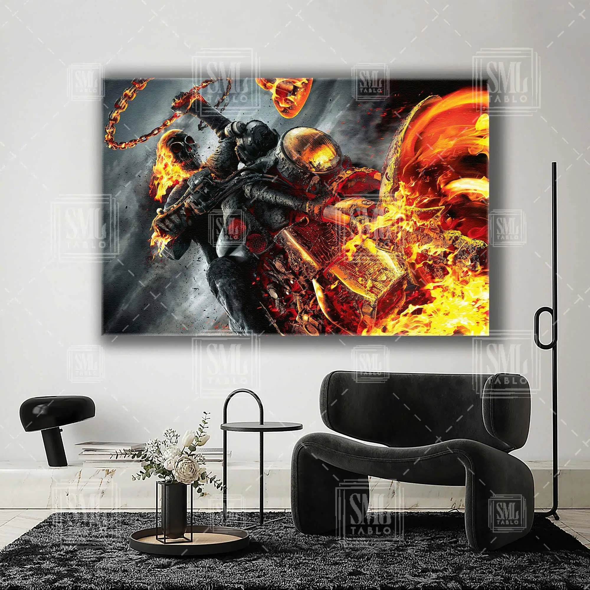 Hayalet Sürücü Ghost Rider Motorsiklet Filmi Yatay Kanvas Tablo