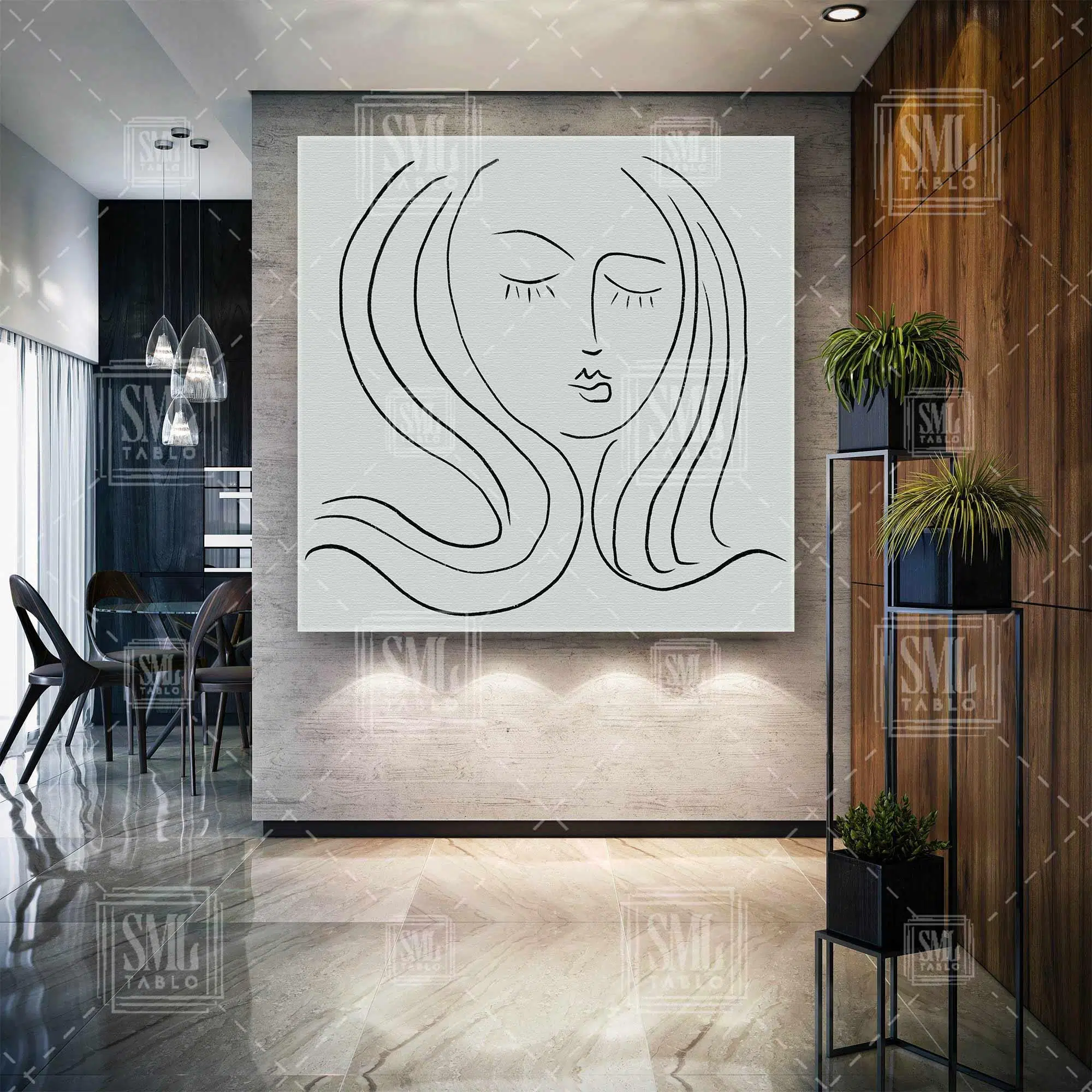 Henri Matisse Gözleri Kapalı Çizgisel Kadın Portresi Minimal Boho Kanvas Kare Kanvas Tablo
