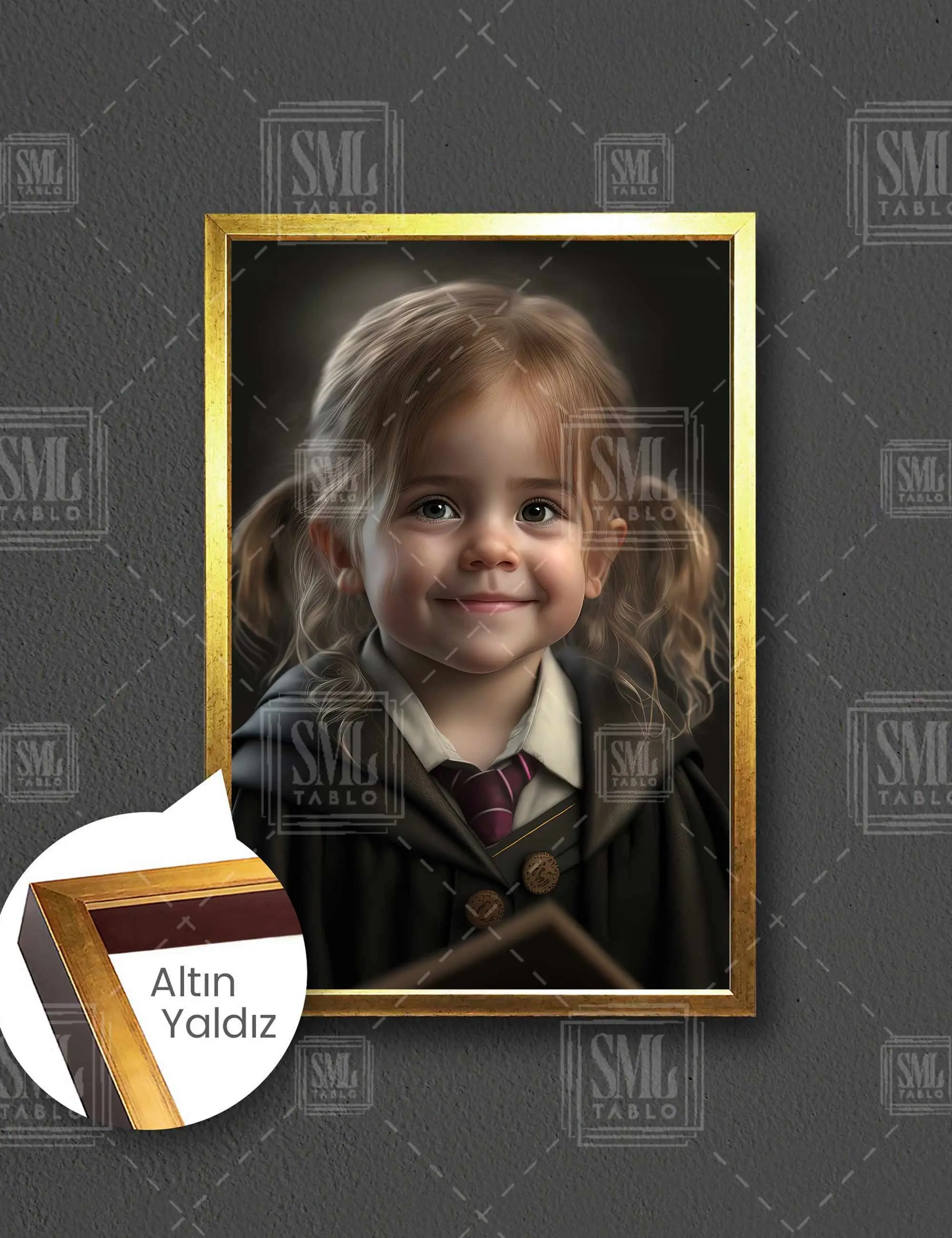 Hermione Granger Harry Potter Sihirbaz Çocukluk Sevimli Çerçeveli Dikey Kanvas Tablo