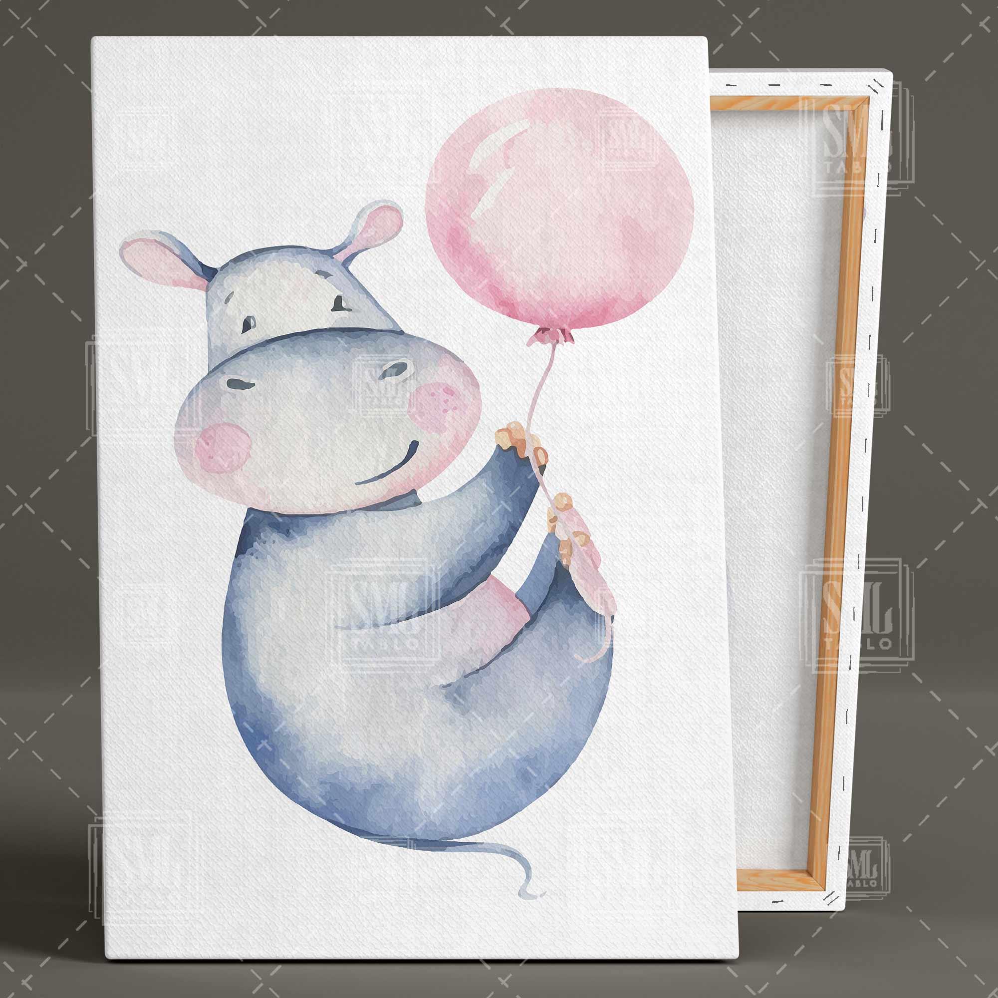Hipopotam Su Aygırı Yavrusu Renkli Balon Çocuk Odası Dekor Üçlü Kombin 3 lü Set Kanvas Tablo Hipopotam Su Aygırı Yavrusu Renkli Balon Çocuk Odası Dekor Üçlü Kombin 3 lü Set Kanvas Tablo