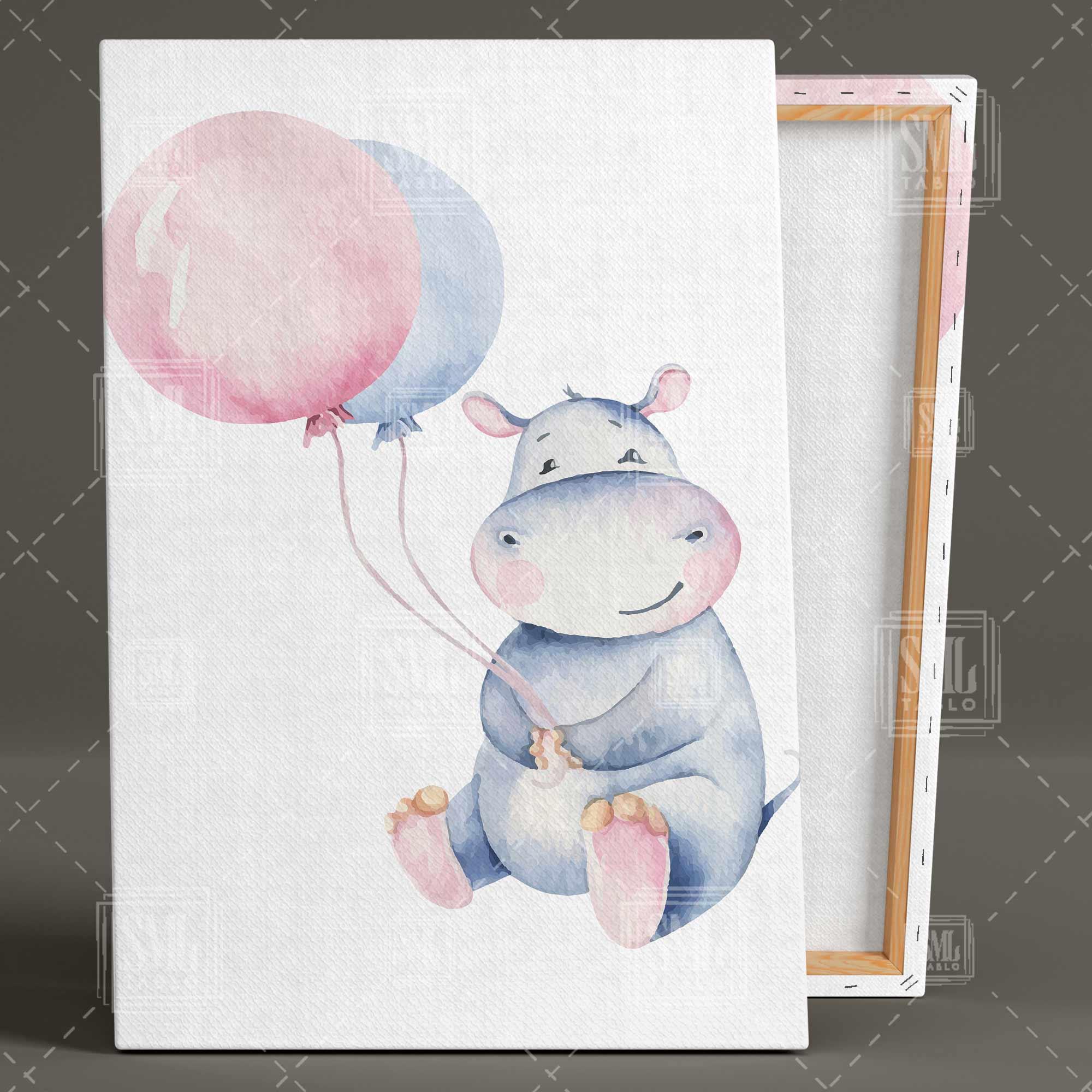 Hipopotam Su Aygırı Yavrusu Renkli Balon Çocuk Odası Dekor Üçlü Kombin 3 lü Set Kanvas Tablo Hipopotam Su Aygırı Yavrusu Renkli Balon Çocuk Odası Dekor Üçlü Kombin 3 lü Set Kanvas Tablo