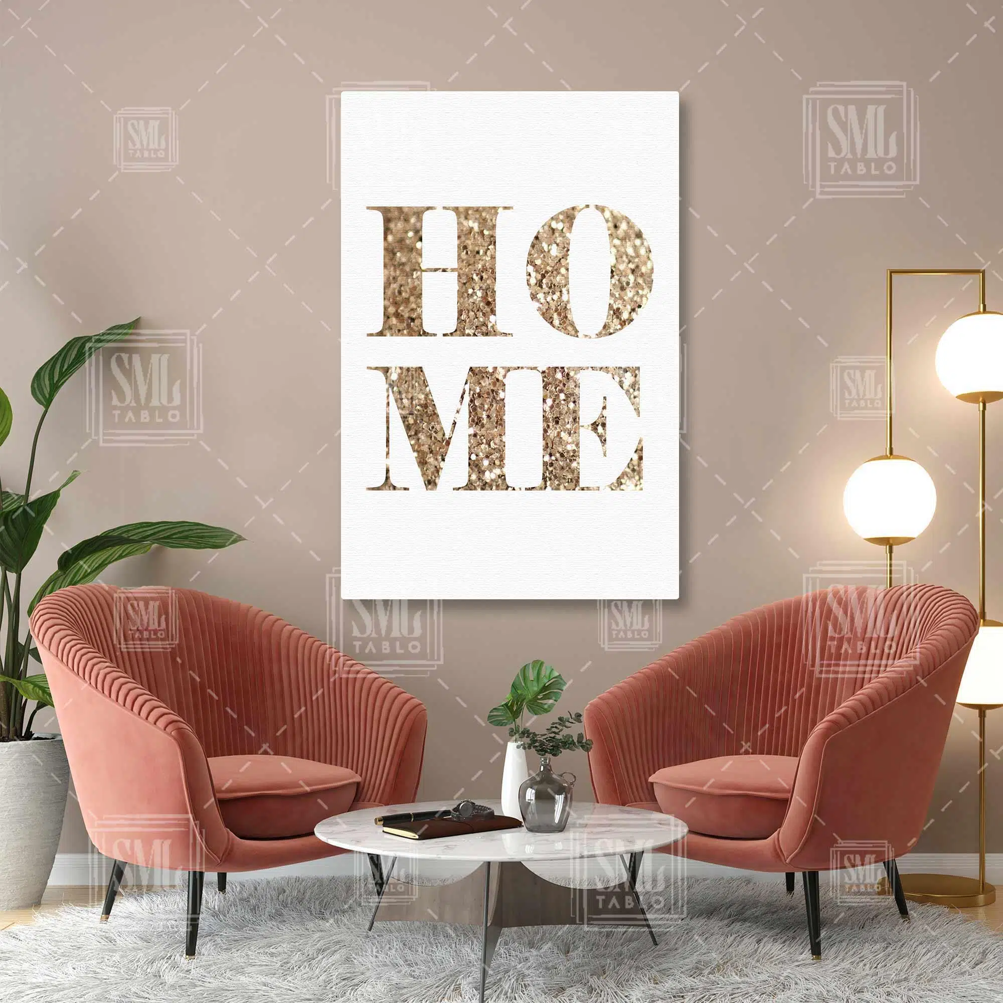Home Altın Sarısı Simli Aşk Yazısı Dikey Kanvas Tablo