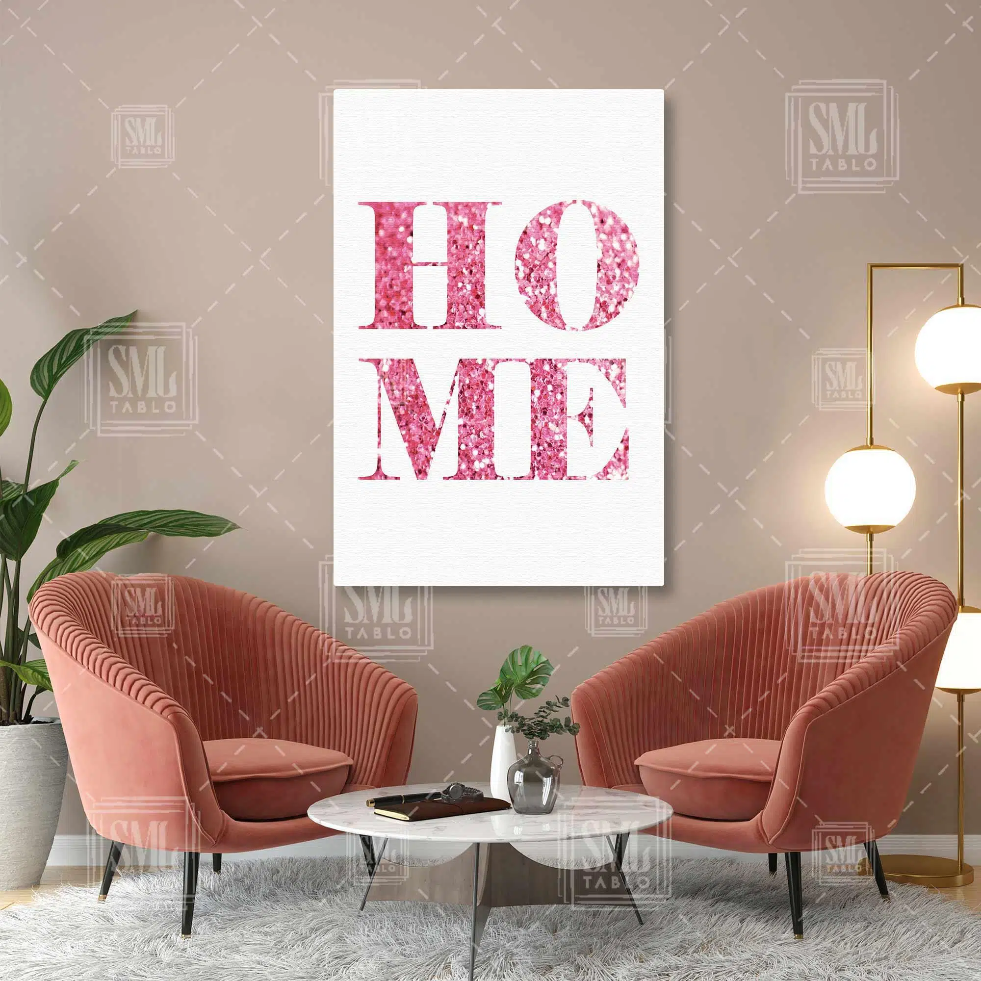 Home Pembe Simli Aşk Yazısı Dikey Kanvas Tablo