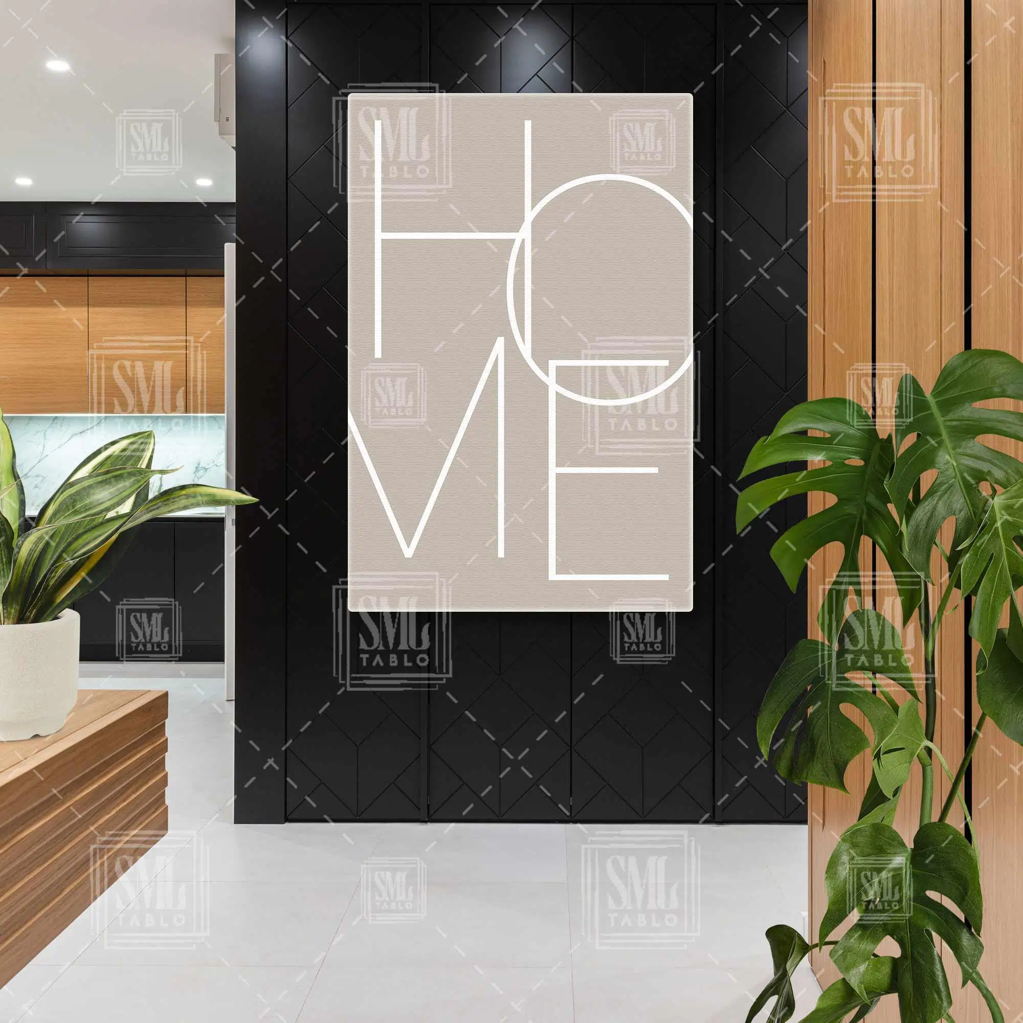 Home Yazısı Ev Tipografik Modern Bej Minimal Dikey Kanvas Tablo