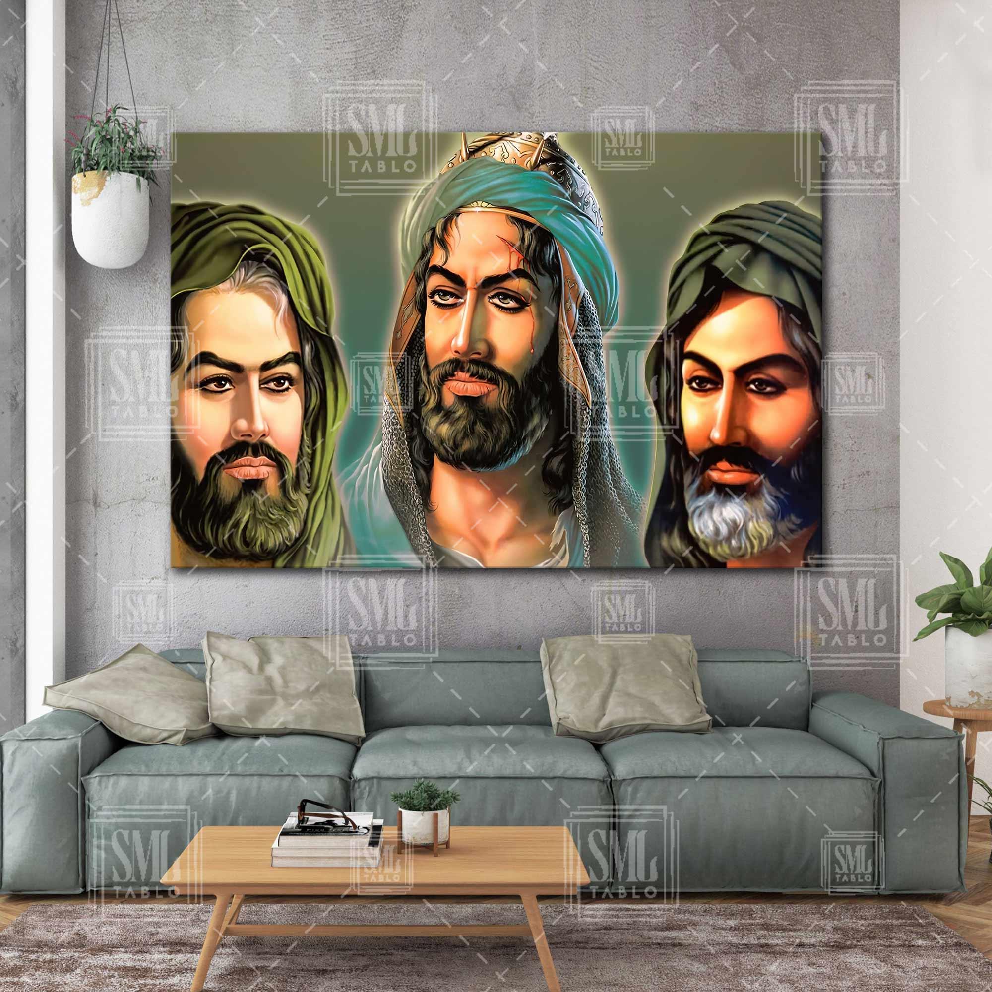 Hz Ali Hz Hüseyin Hz Hasan Alevi Yatay Kanvas Tablo Hz Ali Hz Hüseyin Hz Hasan Alevi Yatay Kanvas Tablo