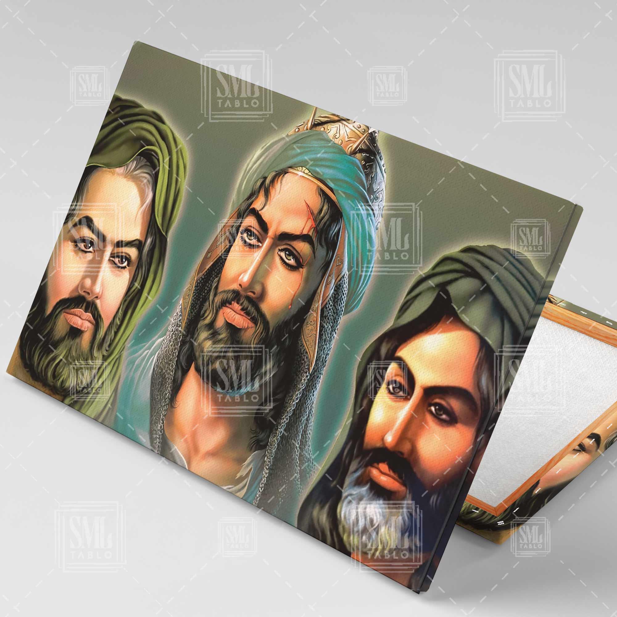 Hz Ali Hz Hüseyin Hz Hasan Alevi Yatay Kanvas Tablo Hz Ali Hz Hüseyin Hz Hasan Alevi Yatay Kanvas Tablo