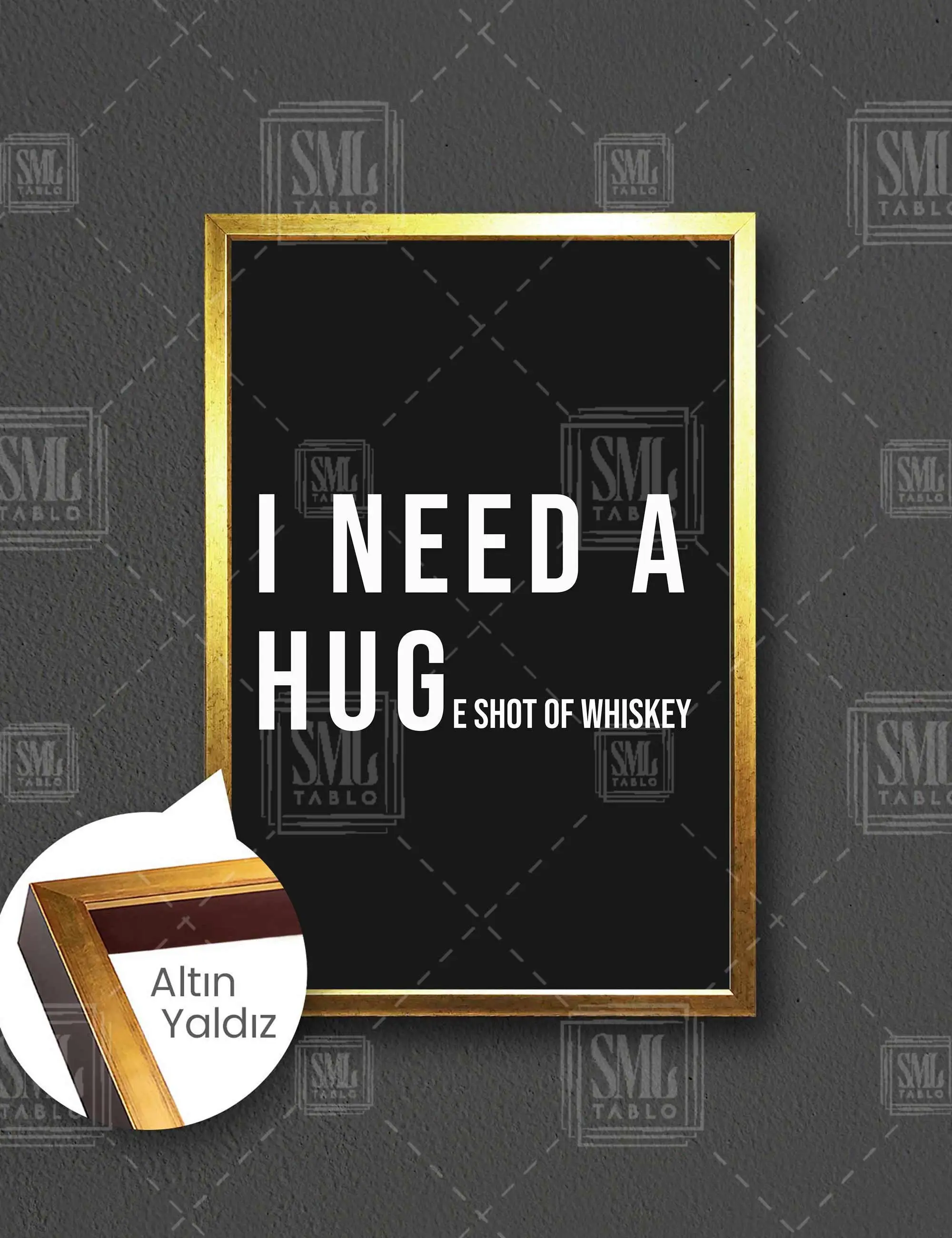 I Need A Huge Shot Of Whiskey Esprili Bar Çerçeveli Dikey Kanvas Tablo