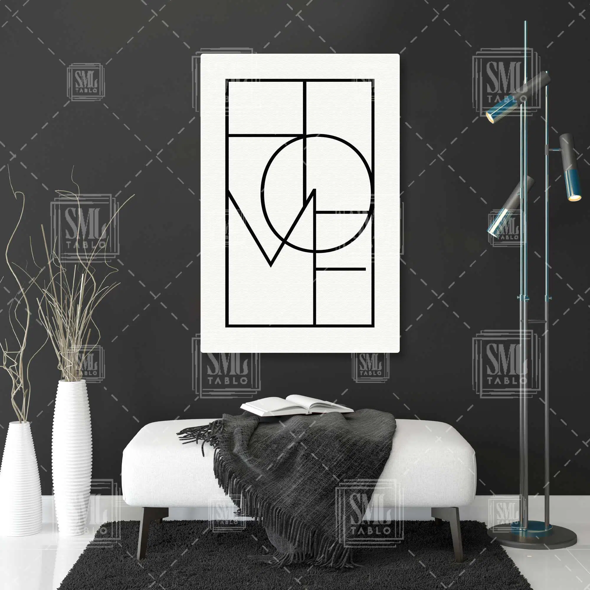 İçiçe Geçmiş Home Yazısı Ev Tipografik Modern Minimal Dikey Kanvas Tablo