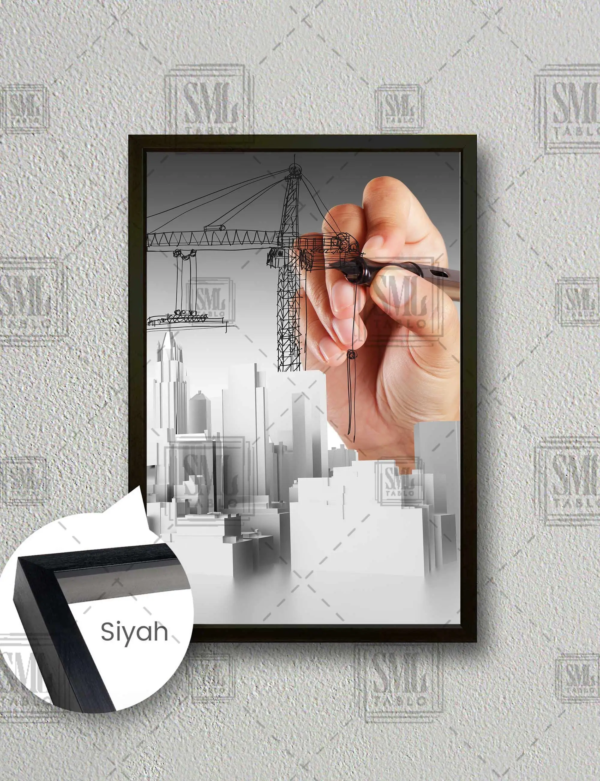 İnşaat Mühendisliği Yapı Denetim İnşaat Projelendirmesi Building City Çerçeveli Dikey Kanvas Tablo - Siyah