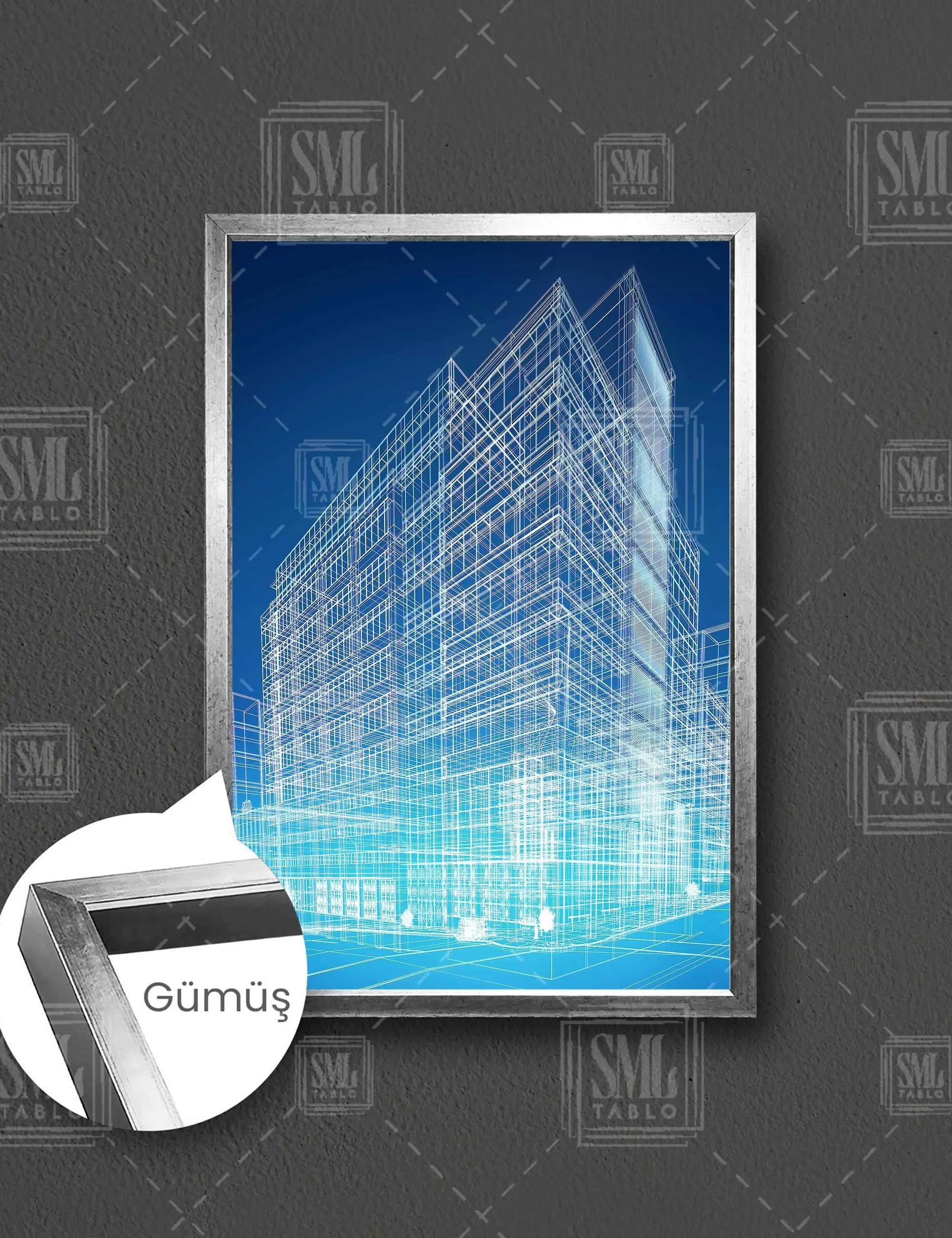 İnşaat Projelendirmesi İnşaat Mühendisliği Yapı Denetim Building City Çerçeveli Dikey Kanvas Tablo - Gümüş