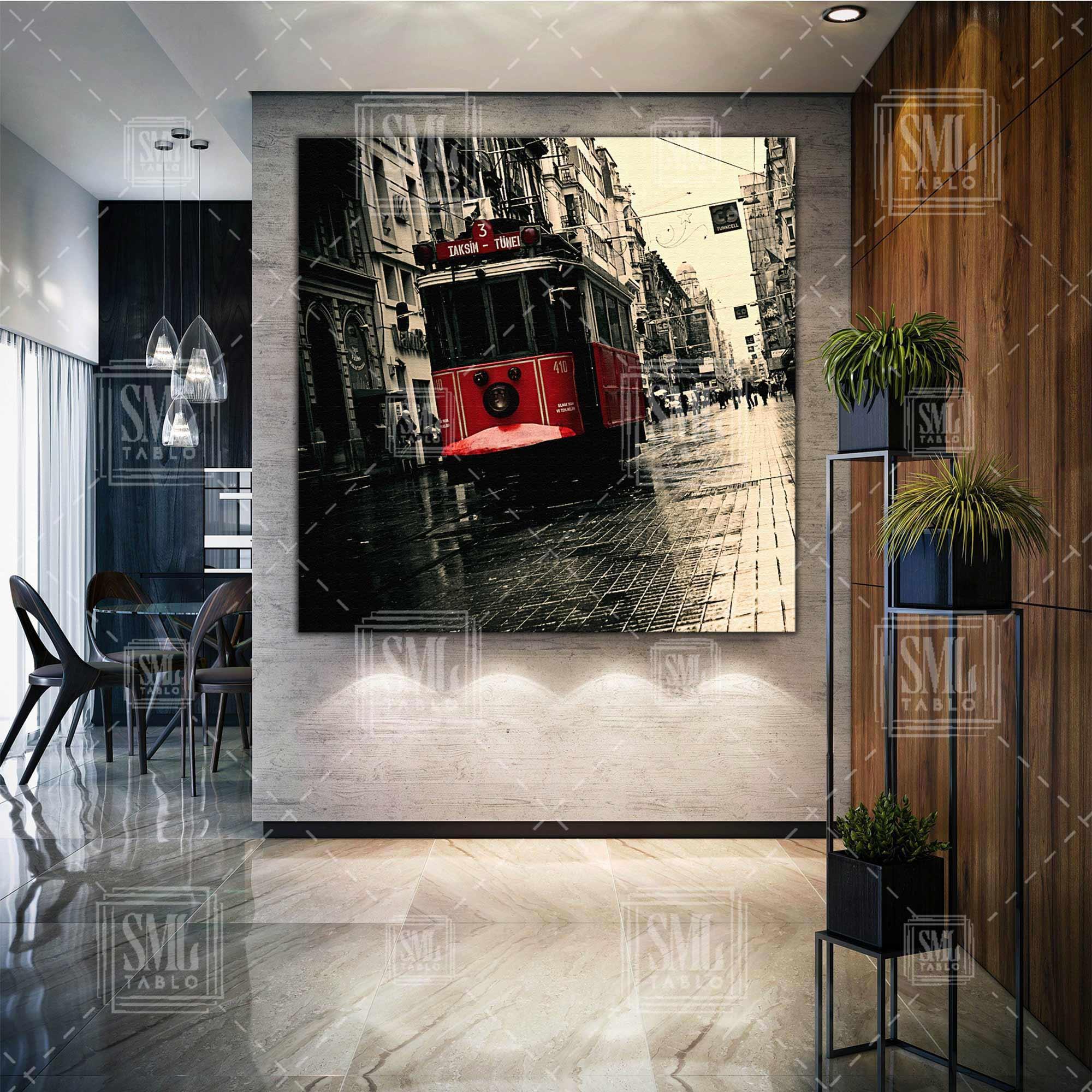 İstanbul Taksim İstiklal Caddesi Tranvay Kare Kanvas Tablo İstanbul Taksim İstiklal Caddesi Tranvay Kare Kanvas Tablo
