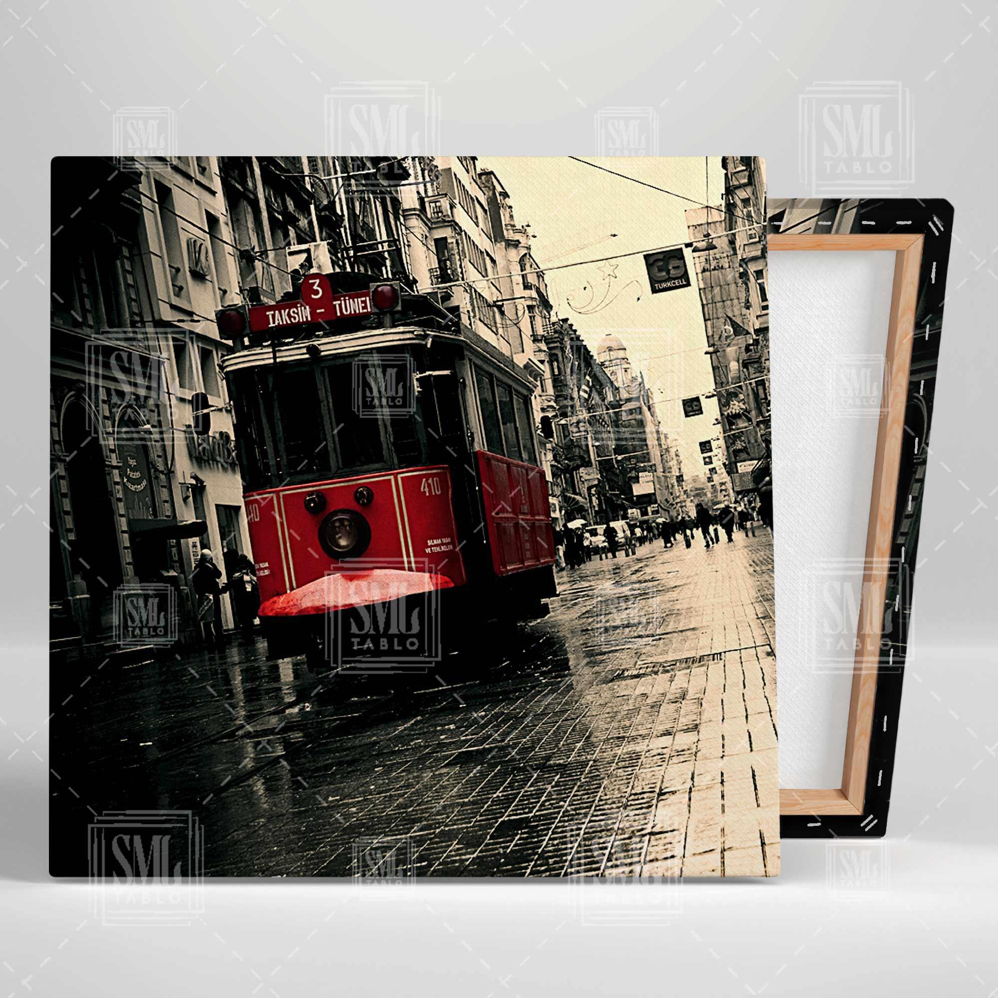 İstanbul Taksim İstiklal Caddesi Tranvay Kare Kanvas Tablo İstanbul Taksim İstiklal Caddesi Tranvay Kare Kanvas Tablo