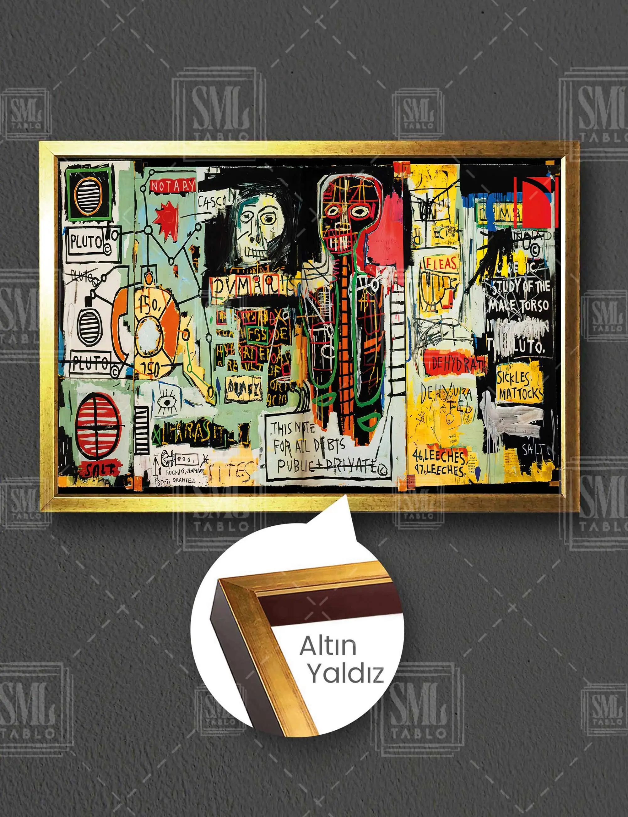 Jean Michel Basquiat Modern Sanat Başyapıt Çerçeveli Yatay Kanvas Tablo