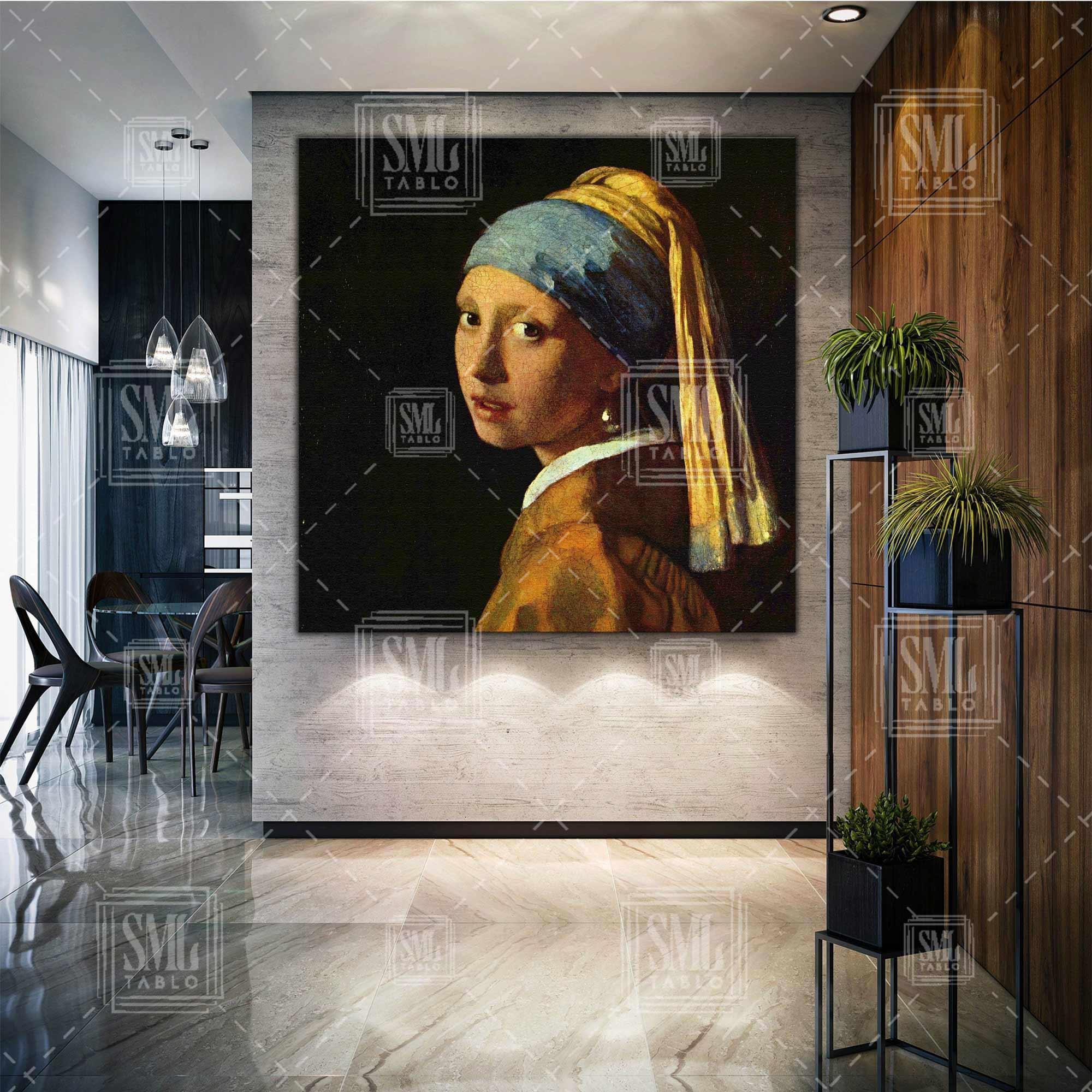 Johannes Vermeer İnci Küpeli Kız Eseri Başyapıt Yağlı Boya Efekt Kare Kanvas Tablo Johannes Vermeer İnci Küpeli Kız Eseri Başyapıt Yağlı Boya Efekt Kare Kanvas Tablo