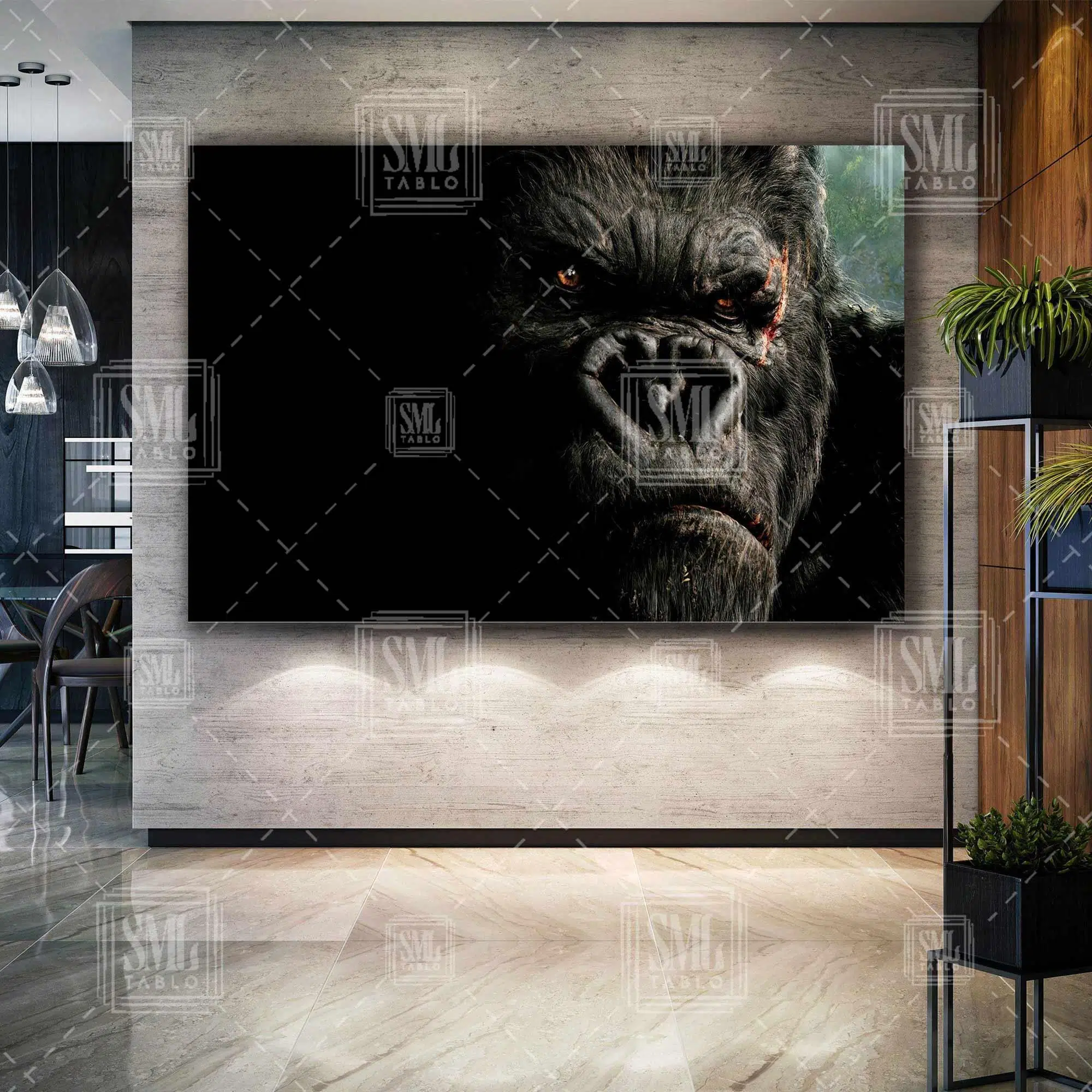 Kaşı Yaralanmış Büyük Goril King Kong Hayvan Film Dekor Yatay Kanvas Tablo