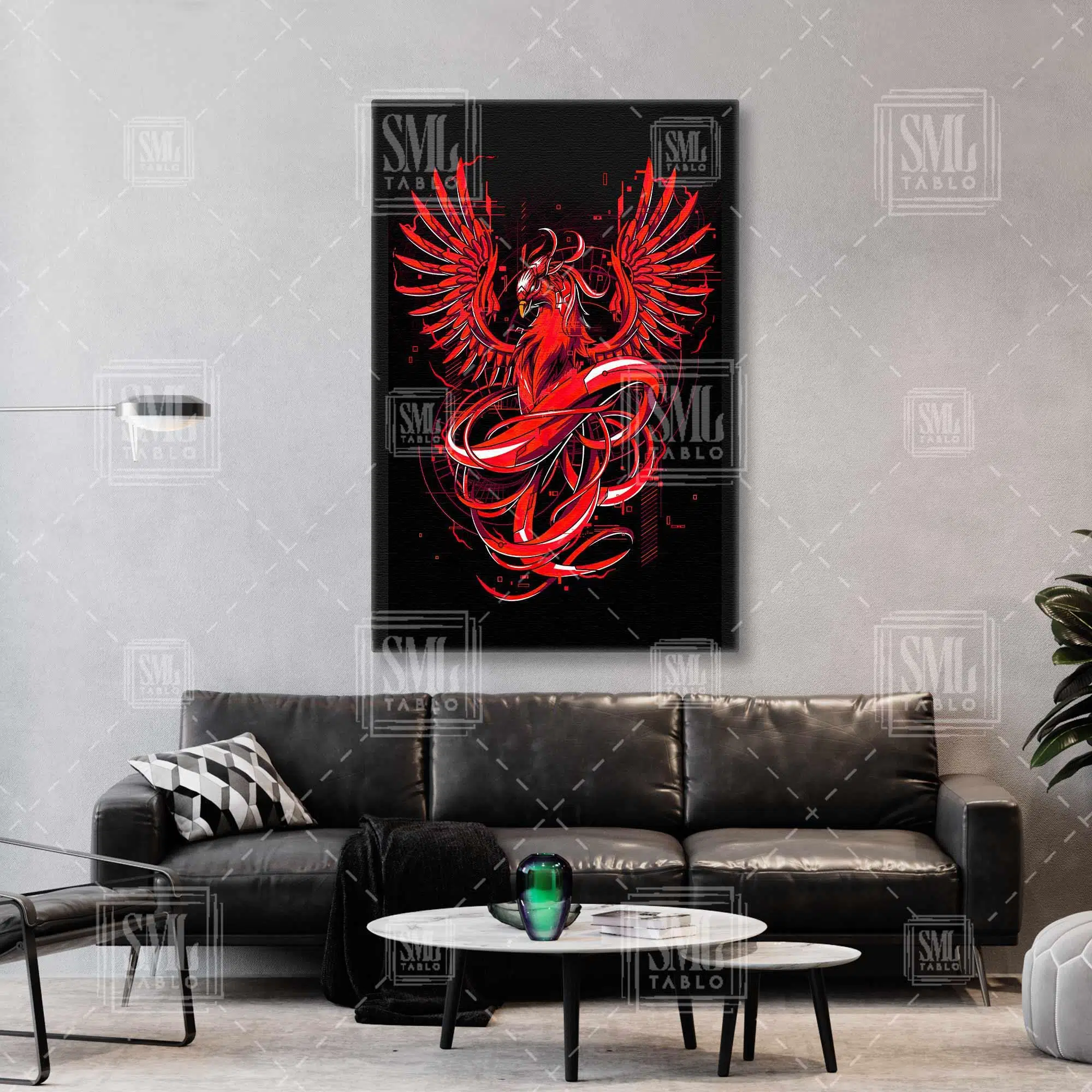 Kırmızı Anka Kuşu İlüstrasyonu Dikey Kanvas Tablo