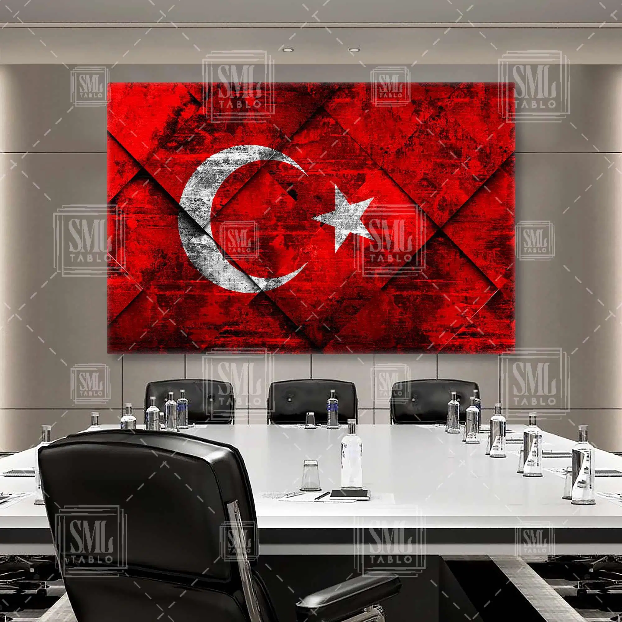 Kırmızı Beyaz Ay Yıldızlı Türk Bayrağı Yatay Kanvas Tablo