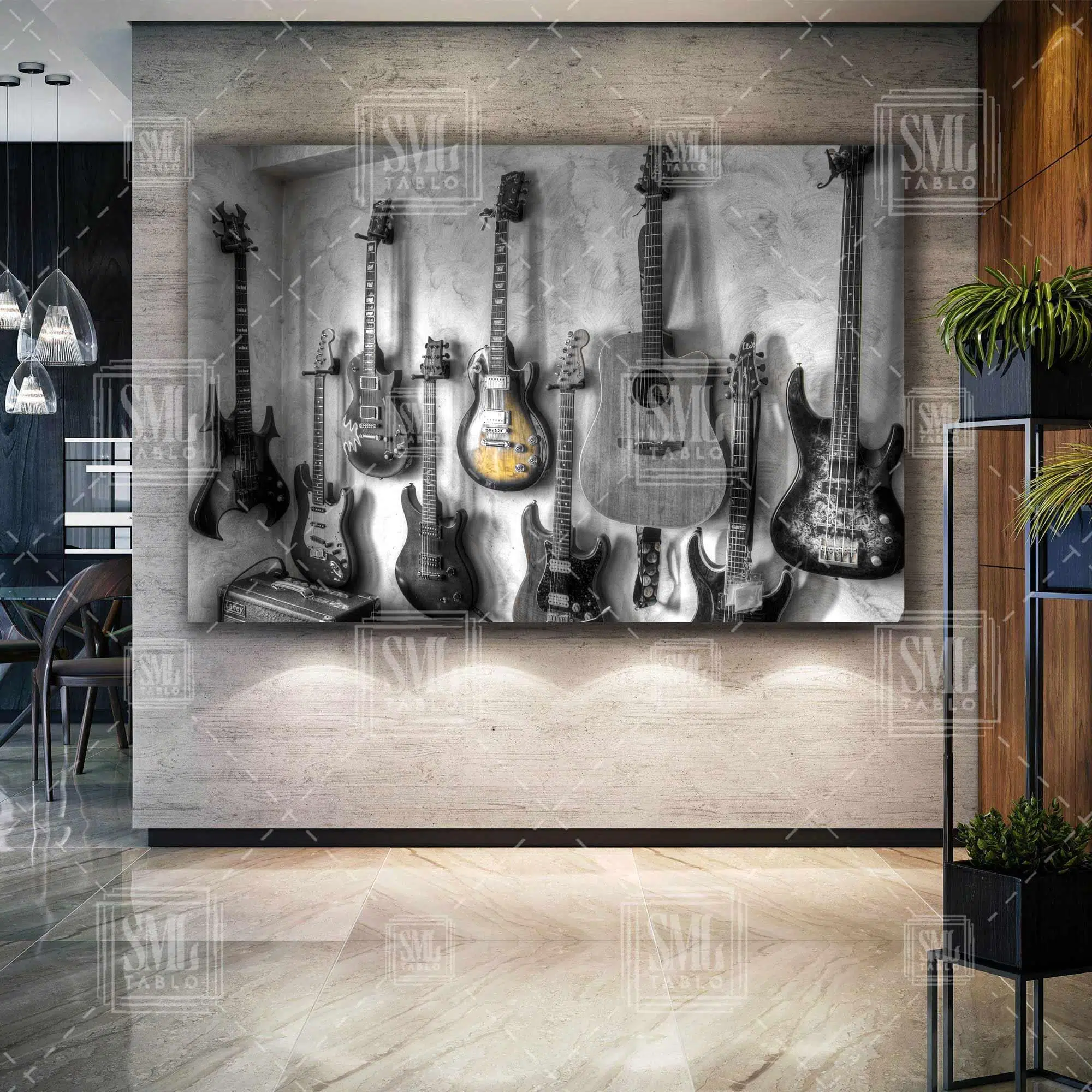 Klasik Bas Elektro Gitar Müzik Sanat Müzik Evi Dekor Yatay Kanvas Tablo