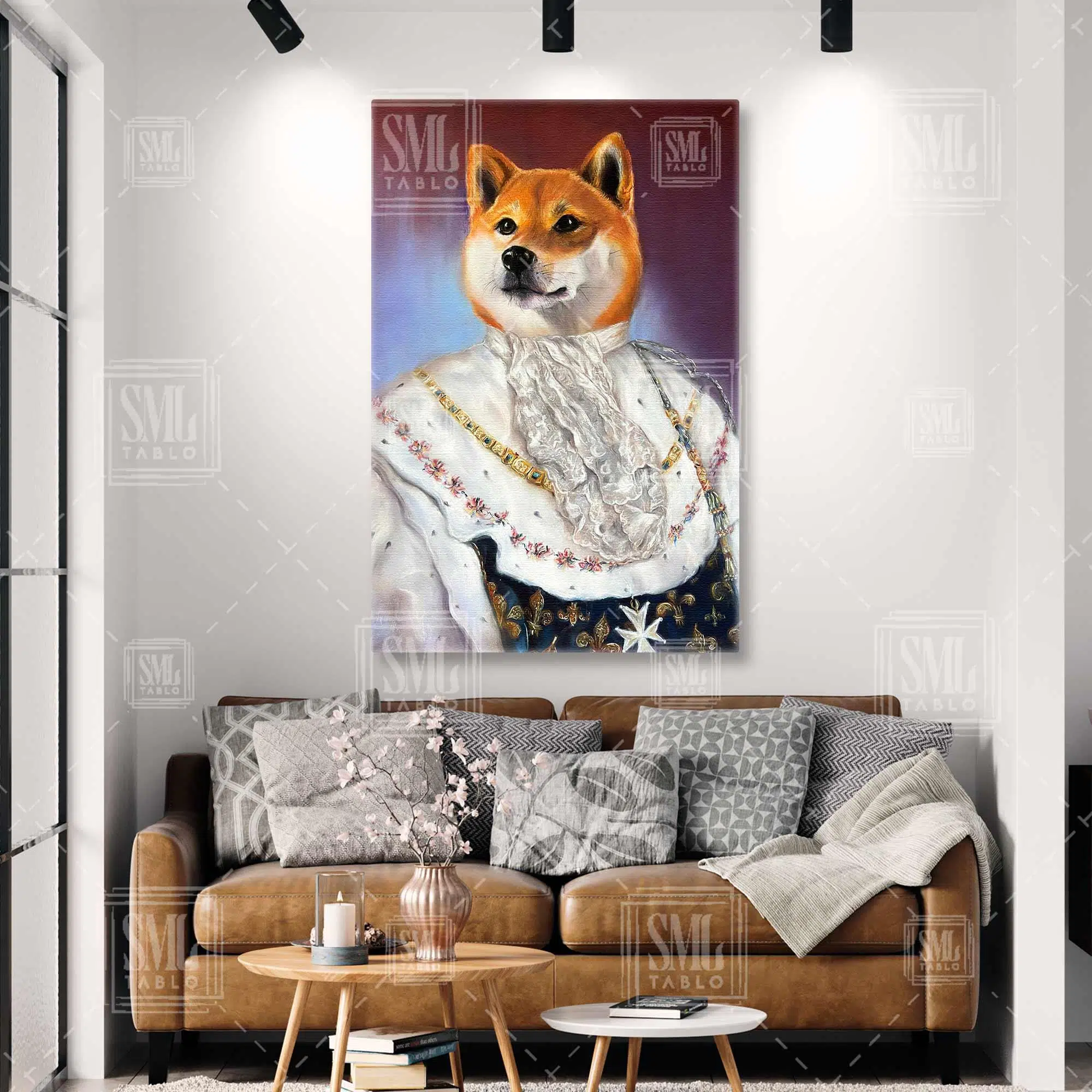 Kraliyet Üyesi Corgi Köpek Portresi Dikey Kanvas Tablo