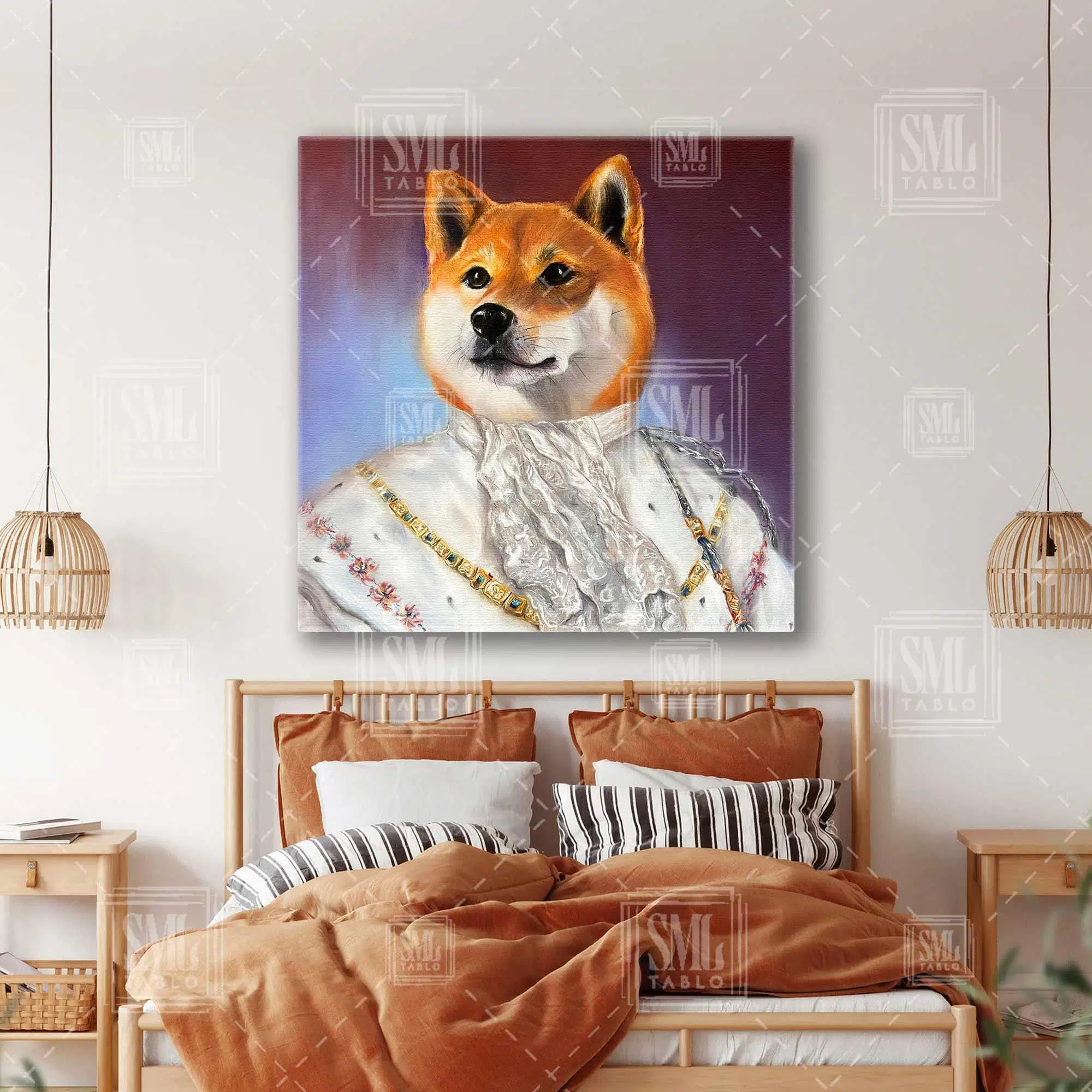 Kraliyet Üyesi Corgi Köpek Portresi Kare Kanvas Tablo