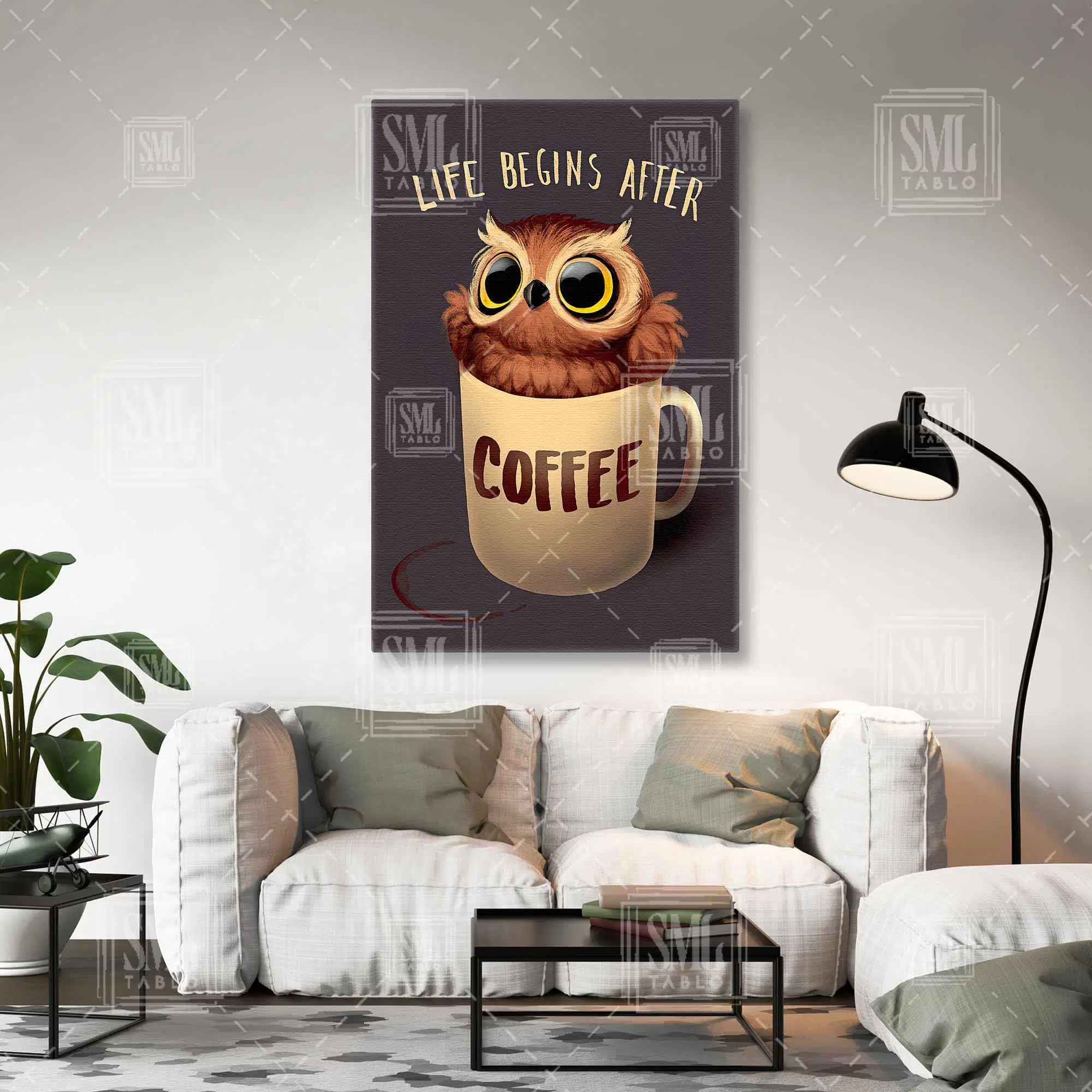 Kupa Bardak İçinden Çıkan Kahve Coffee Life Begins After Dikey Kanvas Tablo