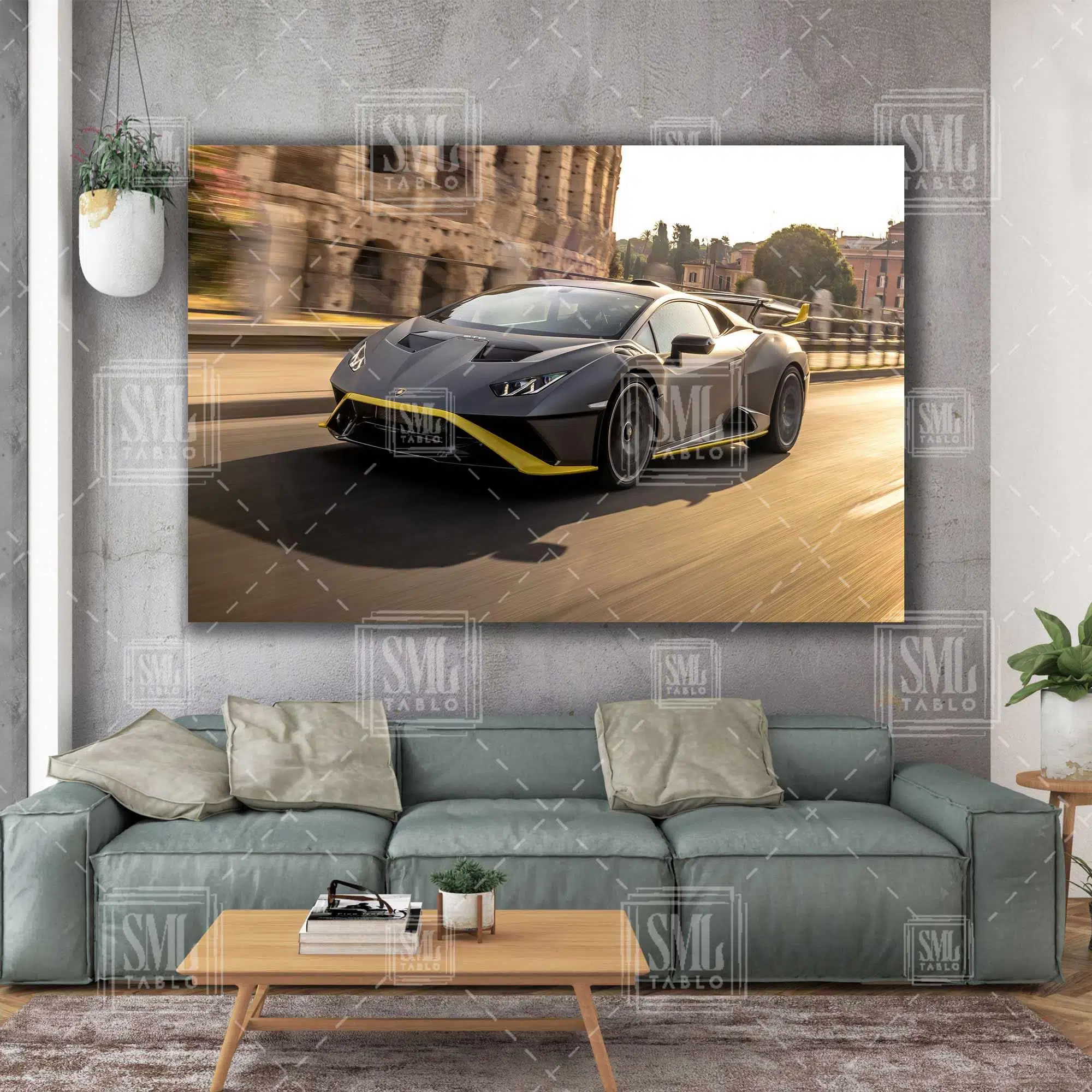 Lamborghini Huracan Super Car Araba Manzara Doğa Yatay Kanvas Tablo