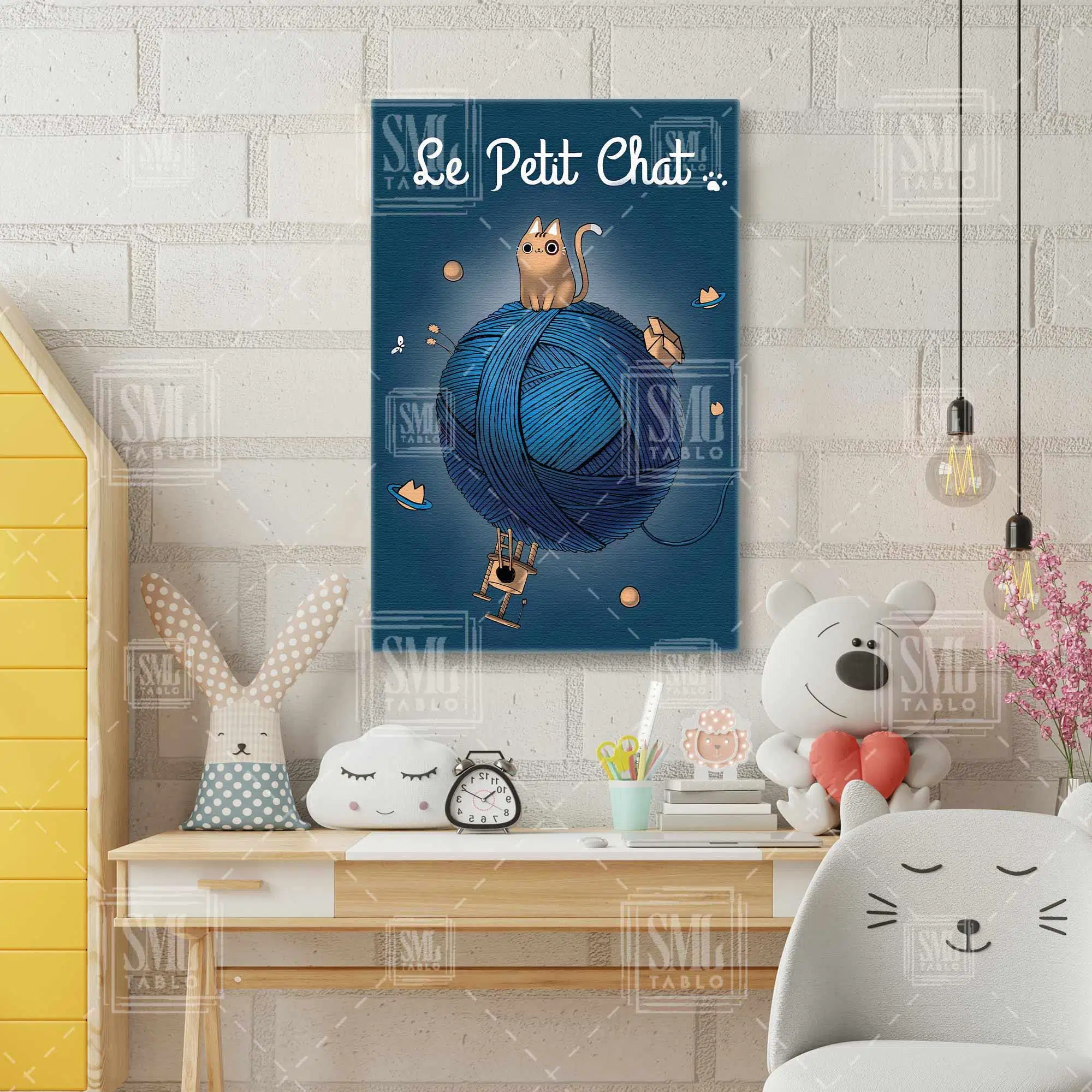 Le Petit Cat Küçük Prens Parodi Küçük Kedi Çocuk Odası Dikey Kanvas Tablo