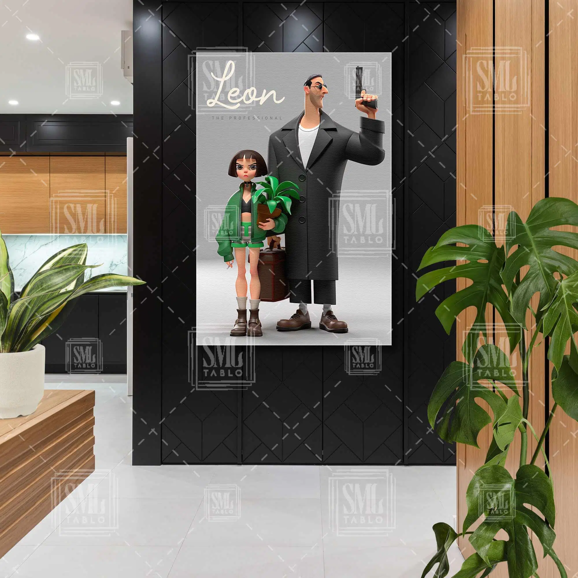 Leon The Professıonal Filmi Sevginin Gücü Leon Ve Mathilda Karikatürize Dikey Kanvas Tablo