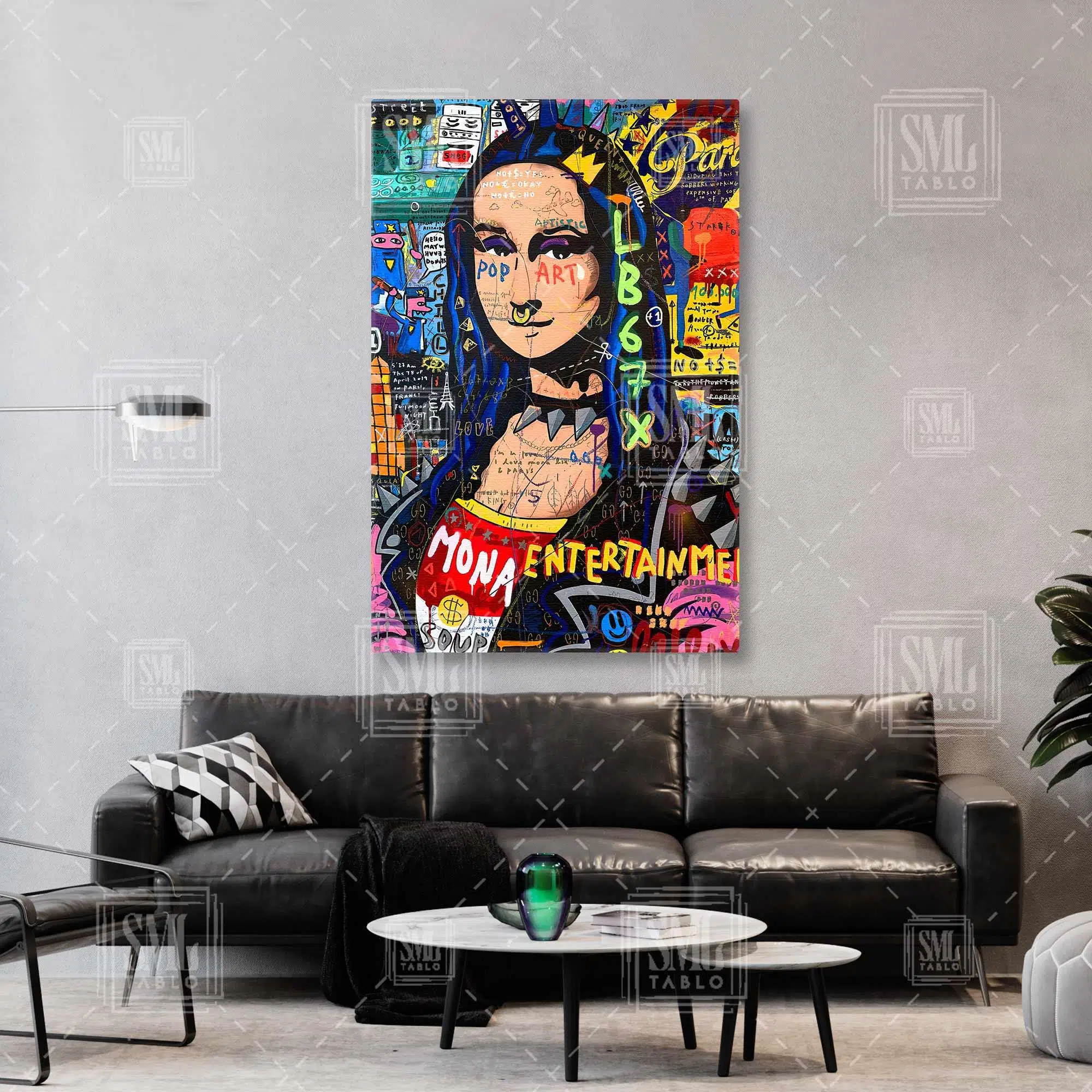 Leonardo Da Vinci Mona Lisa Grafitti Modern Dikey Kanvas Tablo