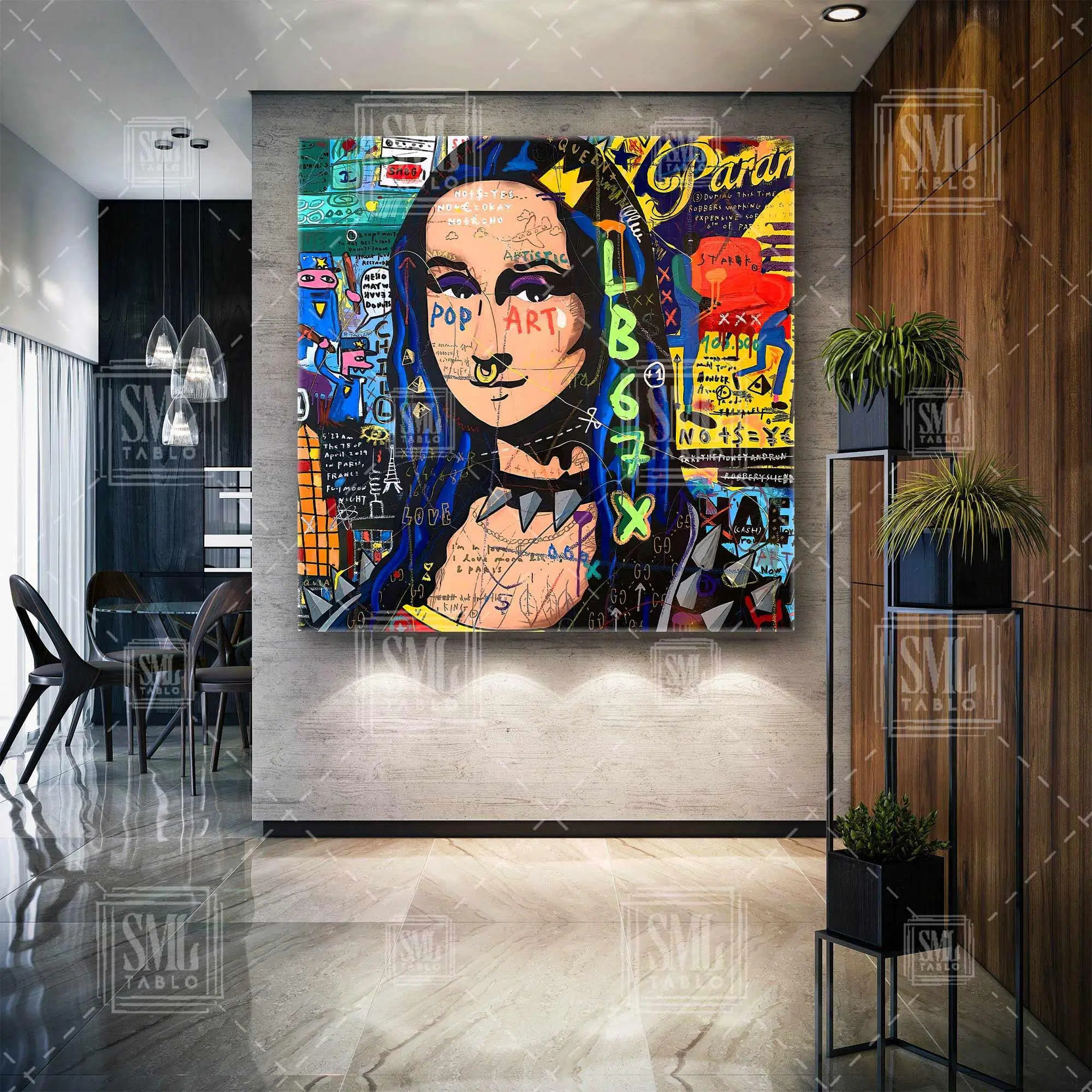 Leonardo Da Vinci Mona Lisa Grafitti Modern Kare Kanvas Tablo