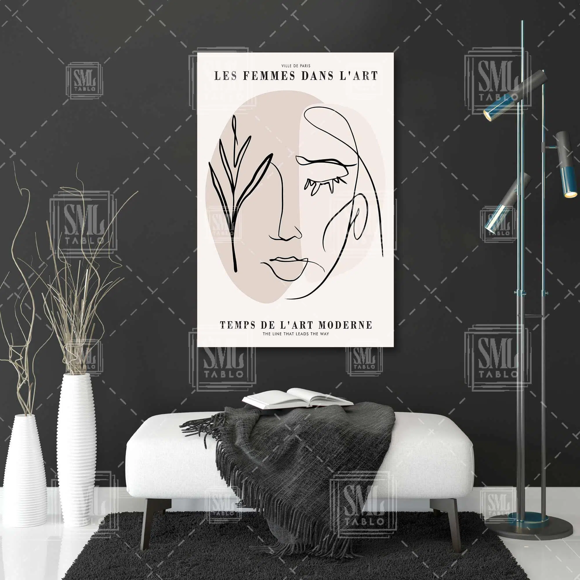 Les Femmes Dans Lart Çizgi Gözü Kapalı Kadın Silüeti Boho Minimal Dikey Kanvas Tablo