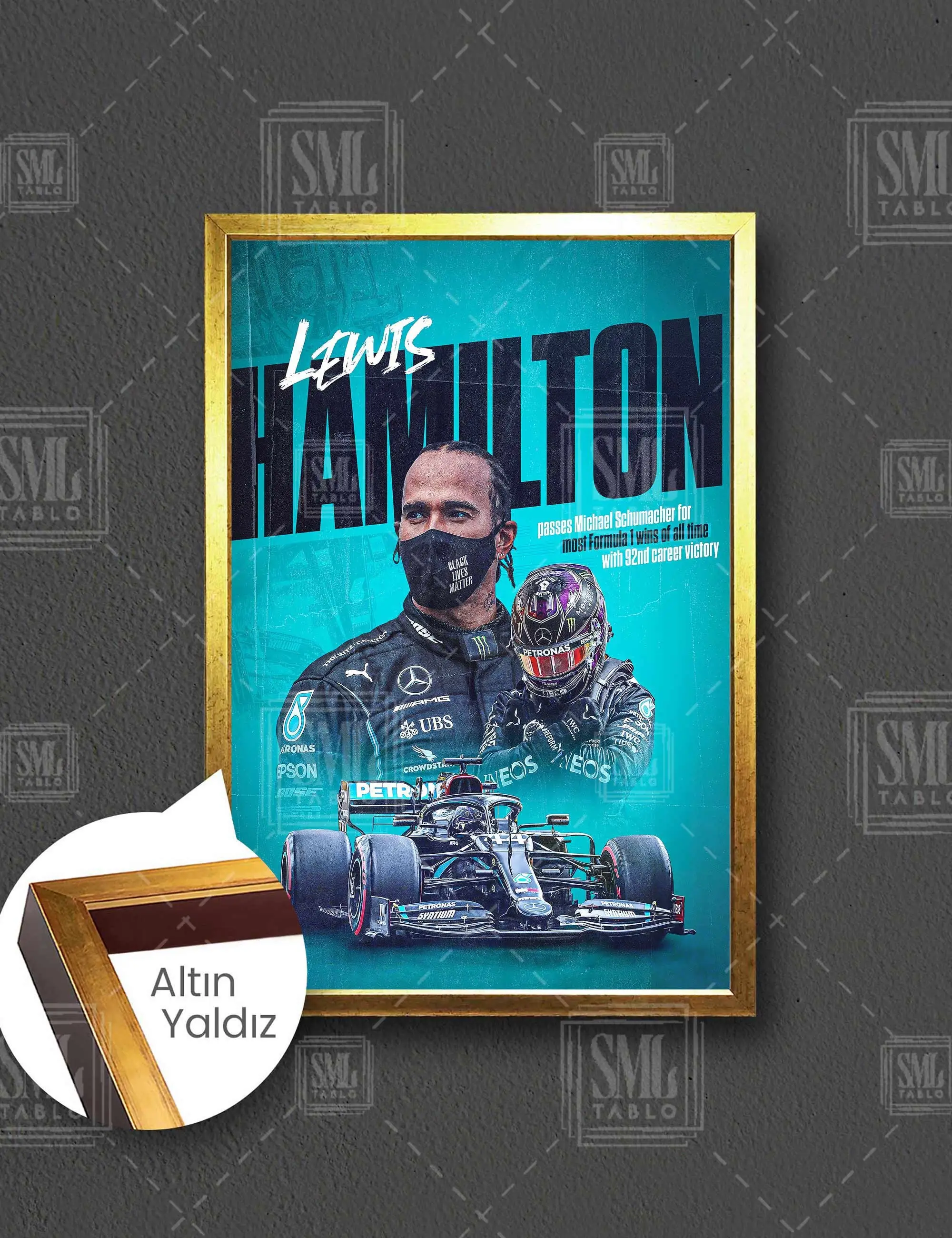 Lewis Hemilton F1 Pilotu Efsane Pilot Hız Tutkusu Çerçeveli Dikey Kanvas Tablo