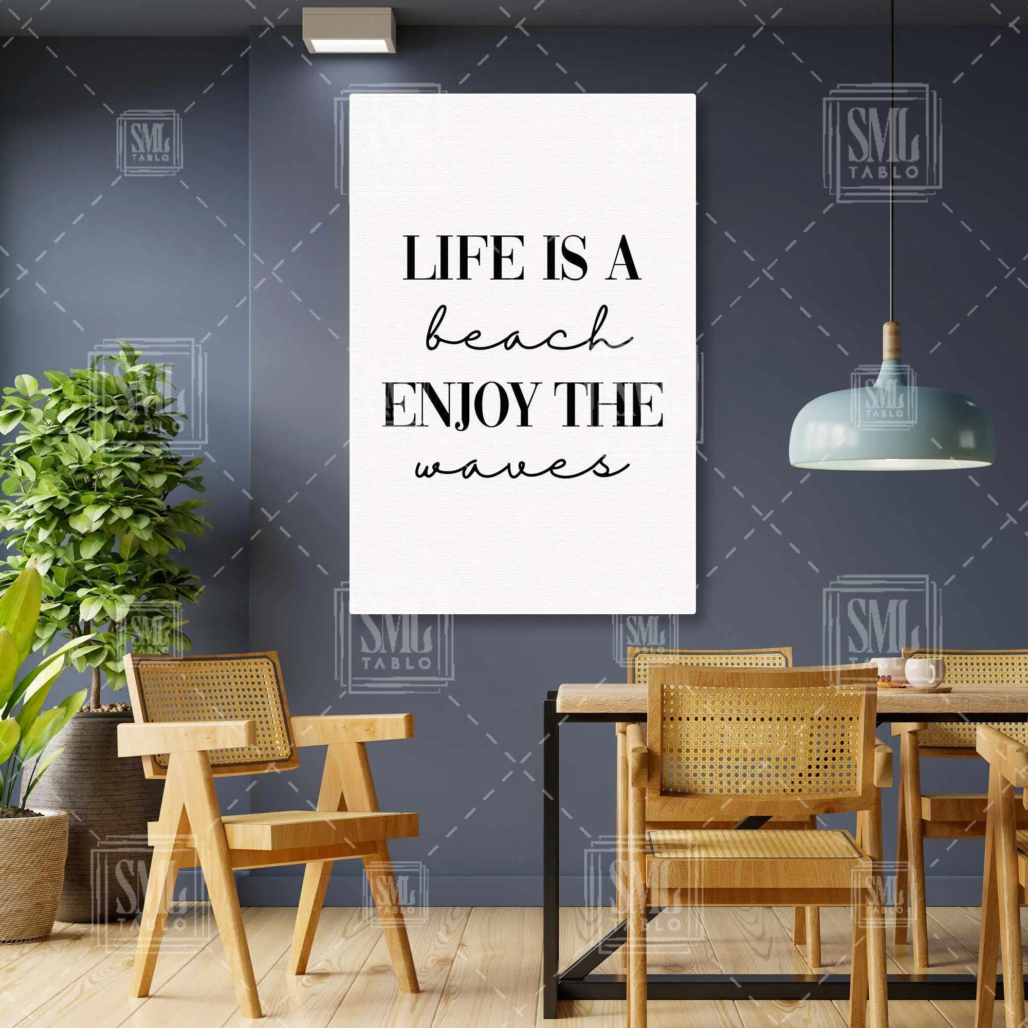 Life Is A Beach Enjoy The Waves Tipografik Dikey Kanvas Tablo