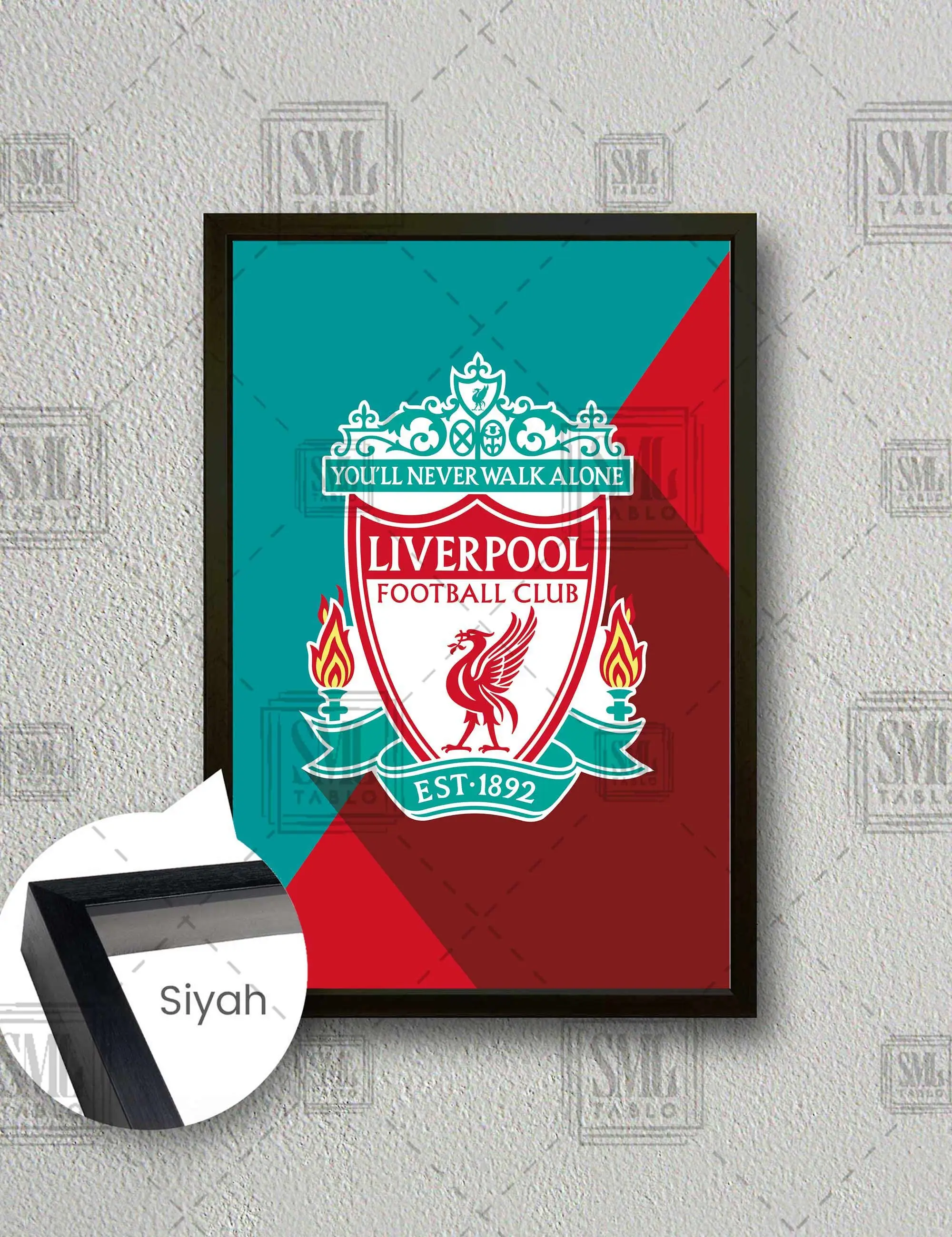 Liverpool Futbol Kulübü Logo You Will Never Walk Alone Çerçeveli Dikey Kanvas Tablo - Siyah