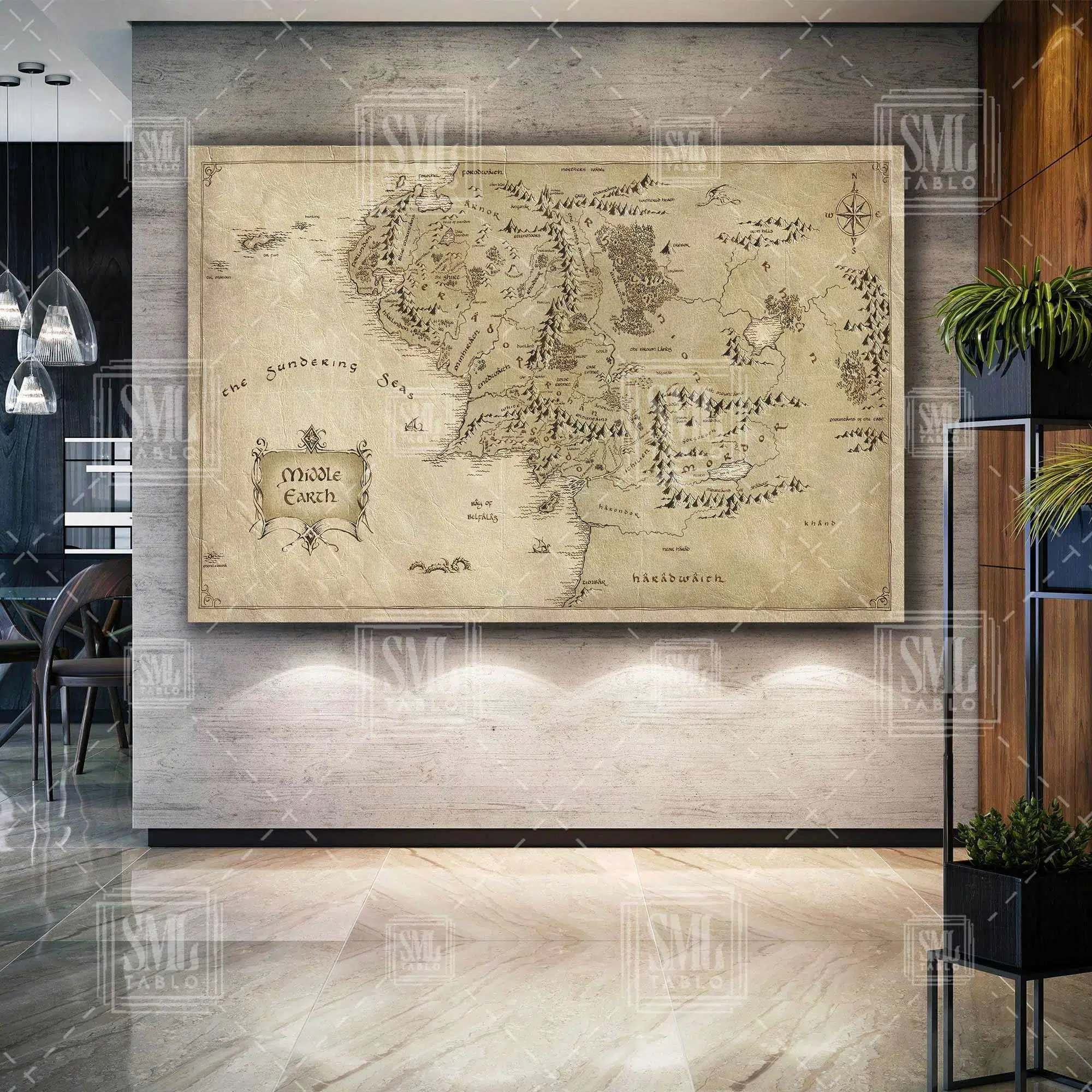 Lord Of The Rings Map Yüzüklerin Efedisi Harita Middle Earth Yatay Kanvas Tablo