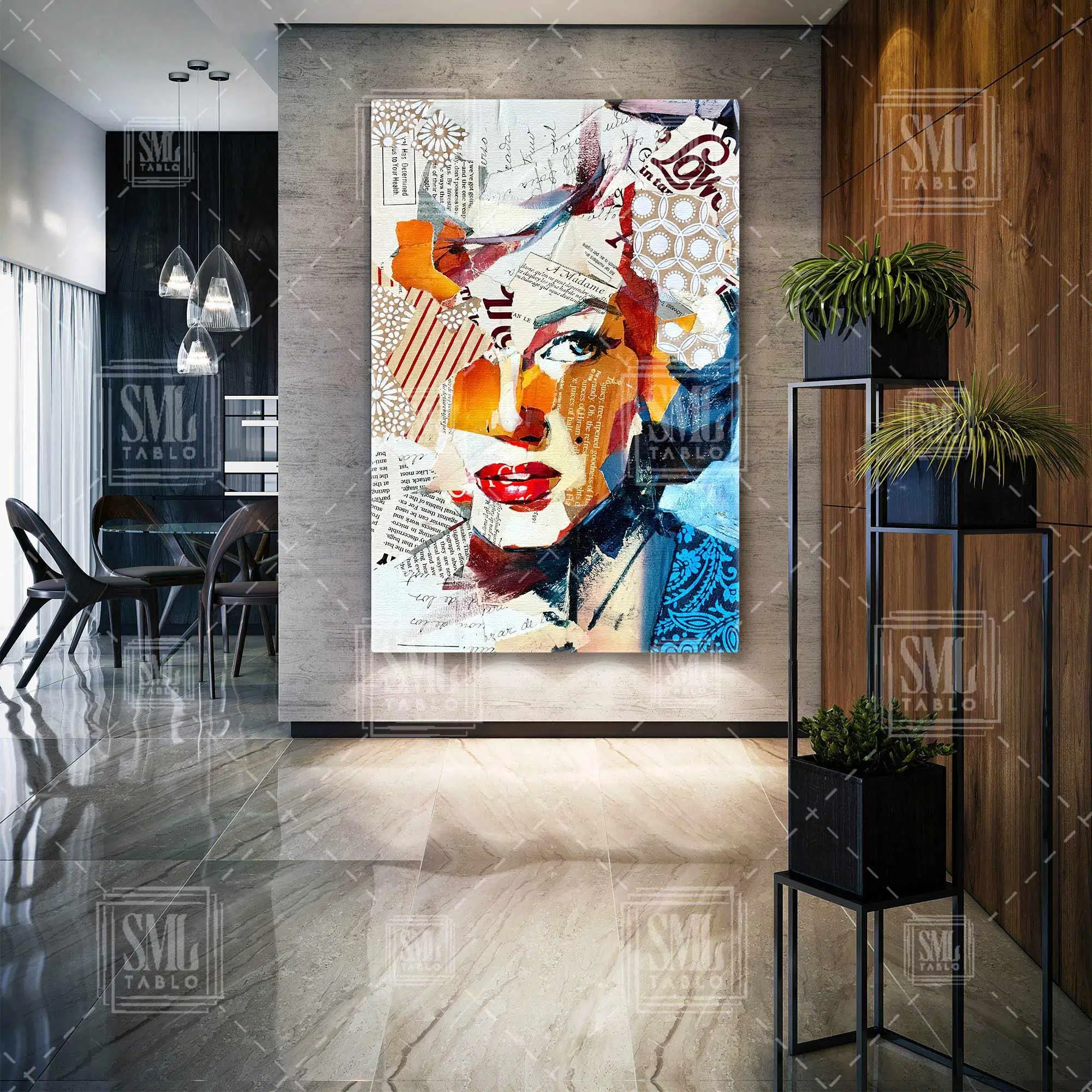 Marilyn Monroe Dergi Kolajı Dikey Kanvas Tablo