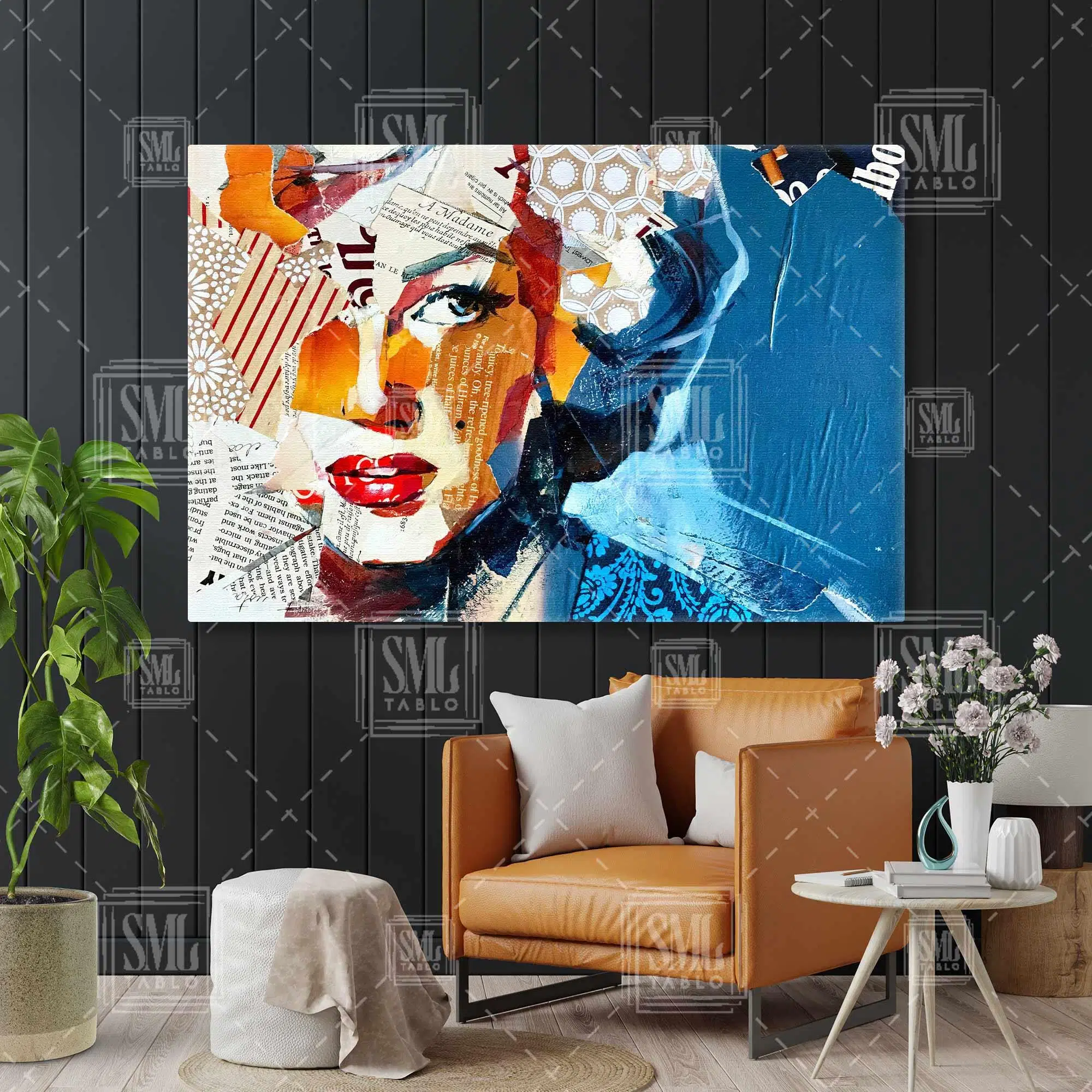 Marilyn Monroe Dergi Kolajı Yatay Kanvas Tablo