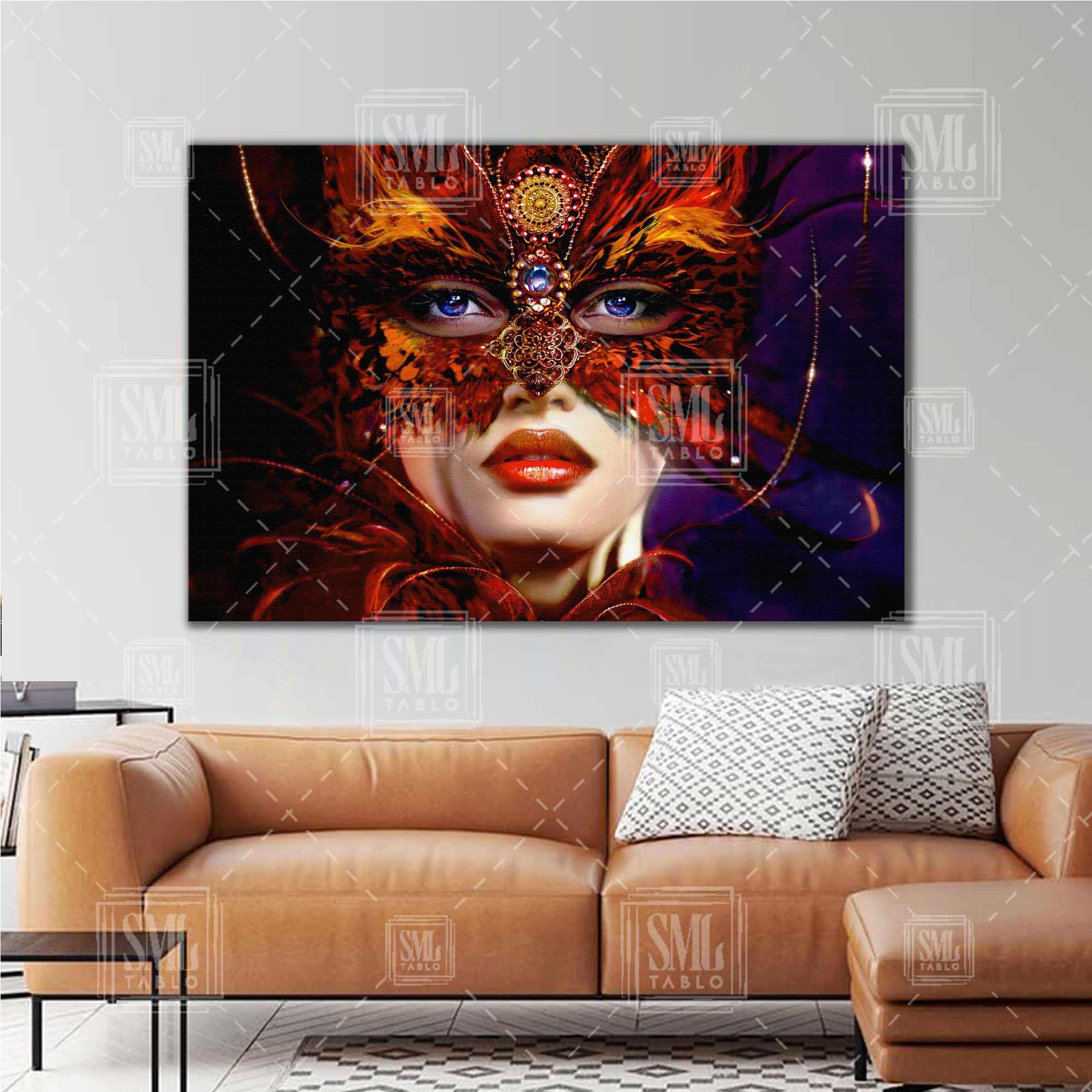 Maskeli Kadın Yüzü Model Balo Müzik Makyaj Woman Yatay Kanvas Tablo Maskeli Kadın Yüzü Model Balo Müzik Makyaj Woman Yatay Kanvas Tablo