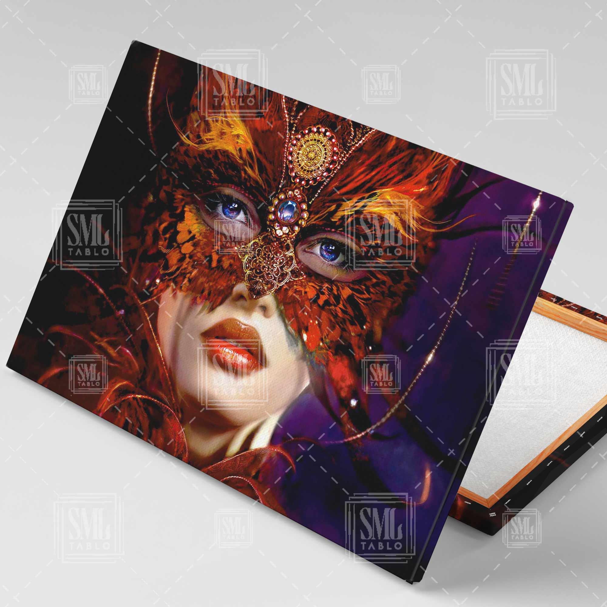 Maskeli Kadın Yüzü Model Balo Müzik Makyaj Woman Yatay Kanvas Tablo Maskeli Kadın Yüzü Model Balo Müzik Makyaj Woman Yatay Kanvas Tablo