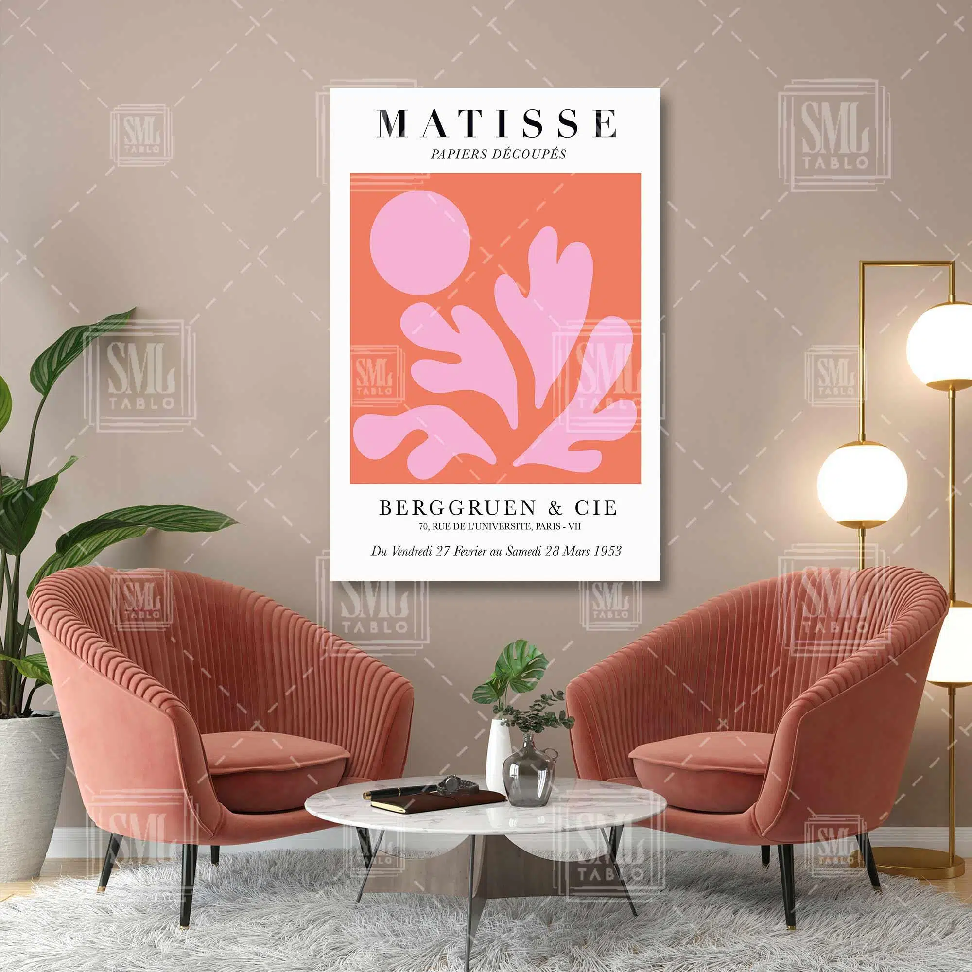 Matisse Papiers Decoupes Pembe Mercan Boho Stil Minimal Dikey Kanvas Tablo