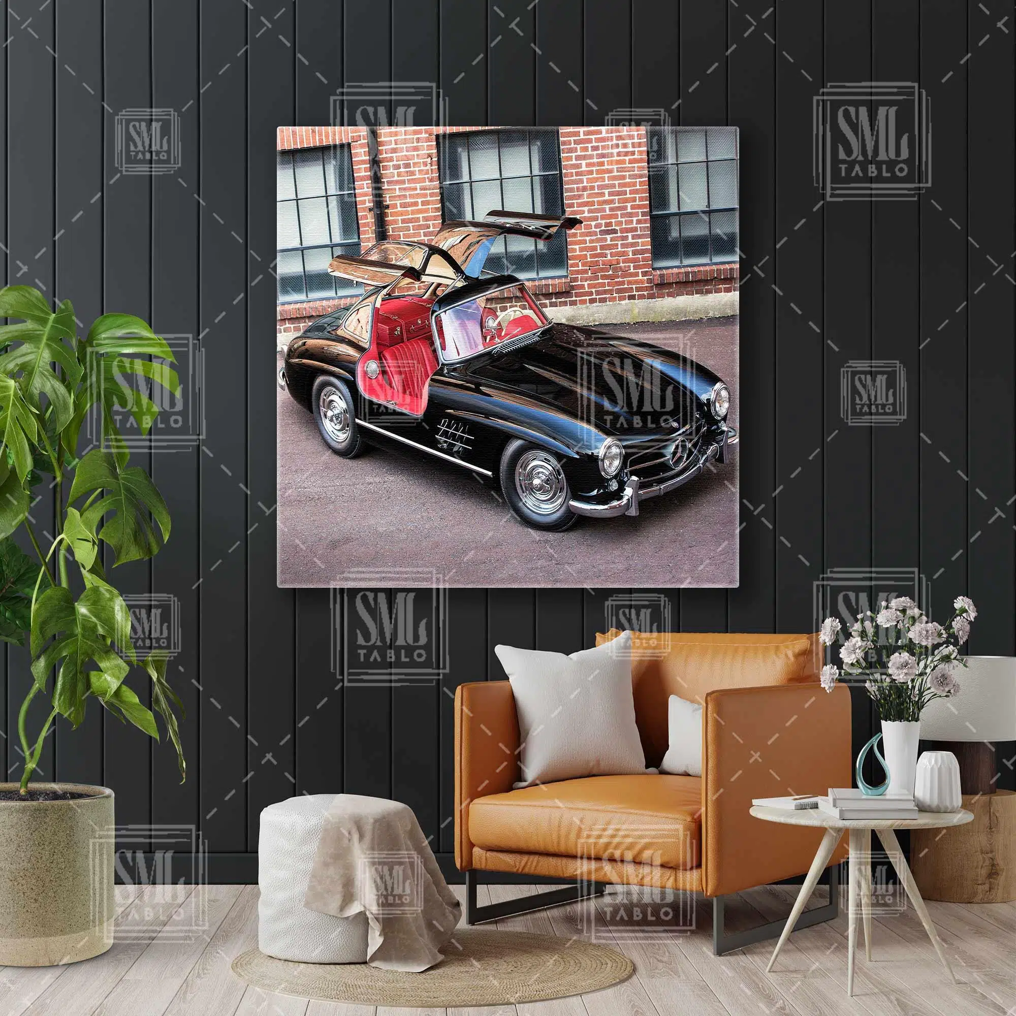 Mercedes Benz 300 Sl Cabrio Kanat Kapılı Araba Kare Kanvas Tablo