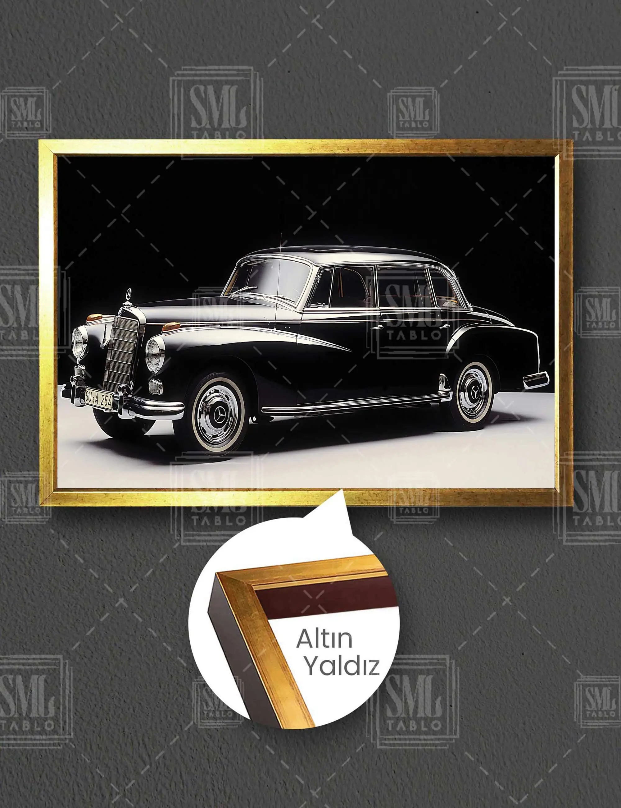 Mercedes-Benz 300d W189 Kasa 1957 Klasik Araba Çerçeveli Yatay Kanvas Tablo